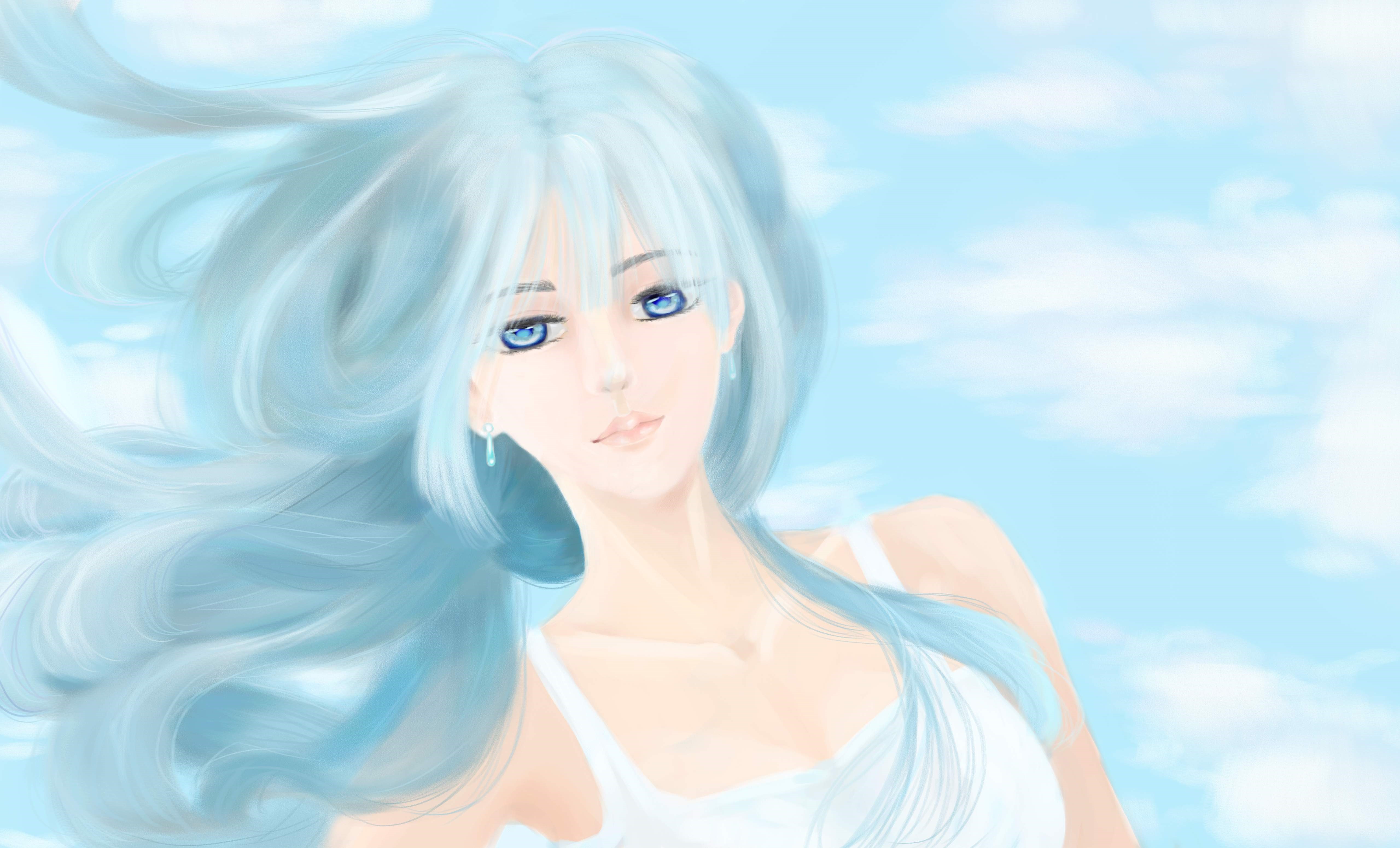 Woman with aqua hair and blue eyes HD Wallpaper