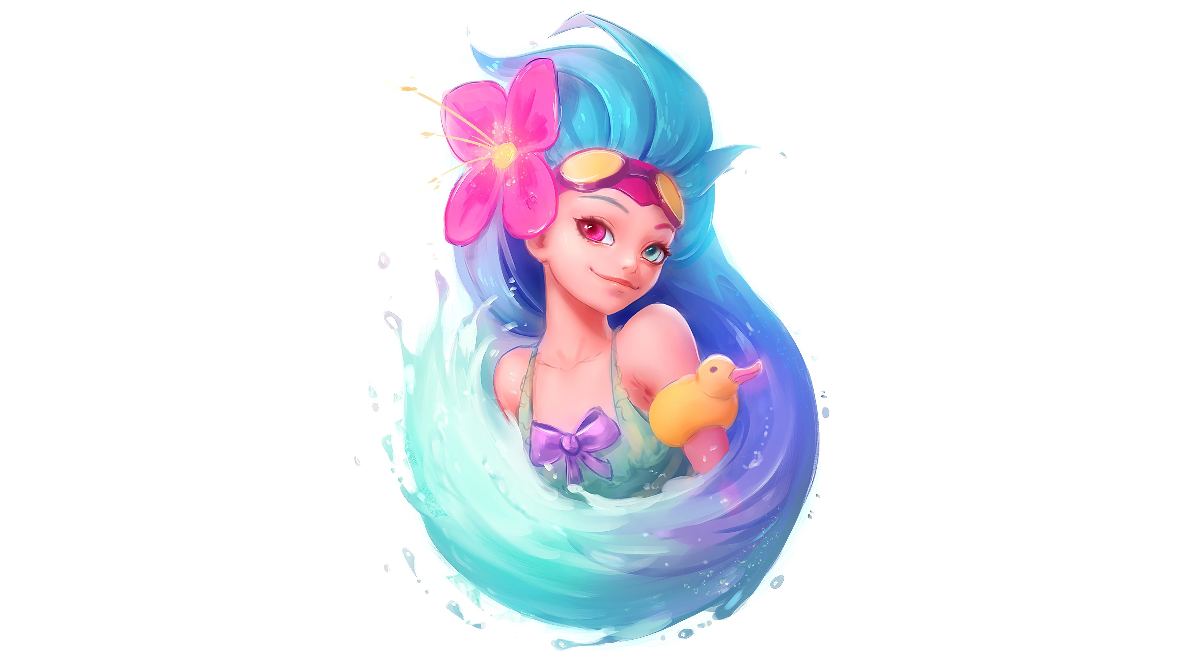 Pool Party Zoe from League of Legends with a duck HD Wallpaper