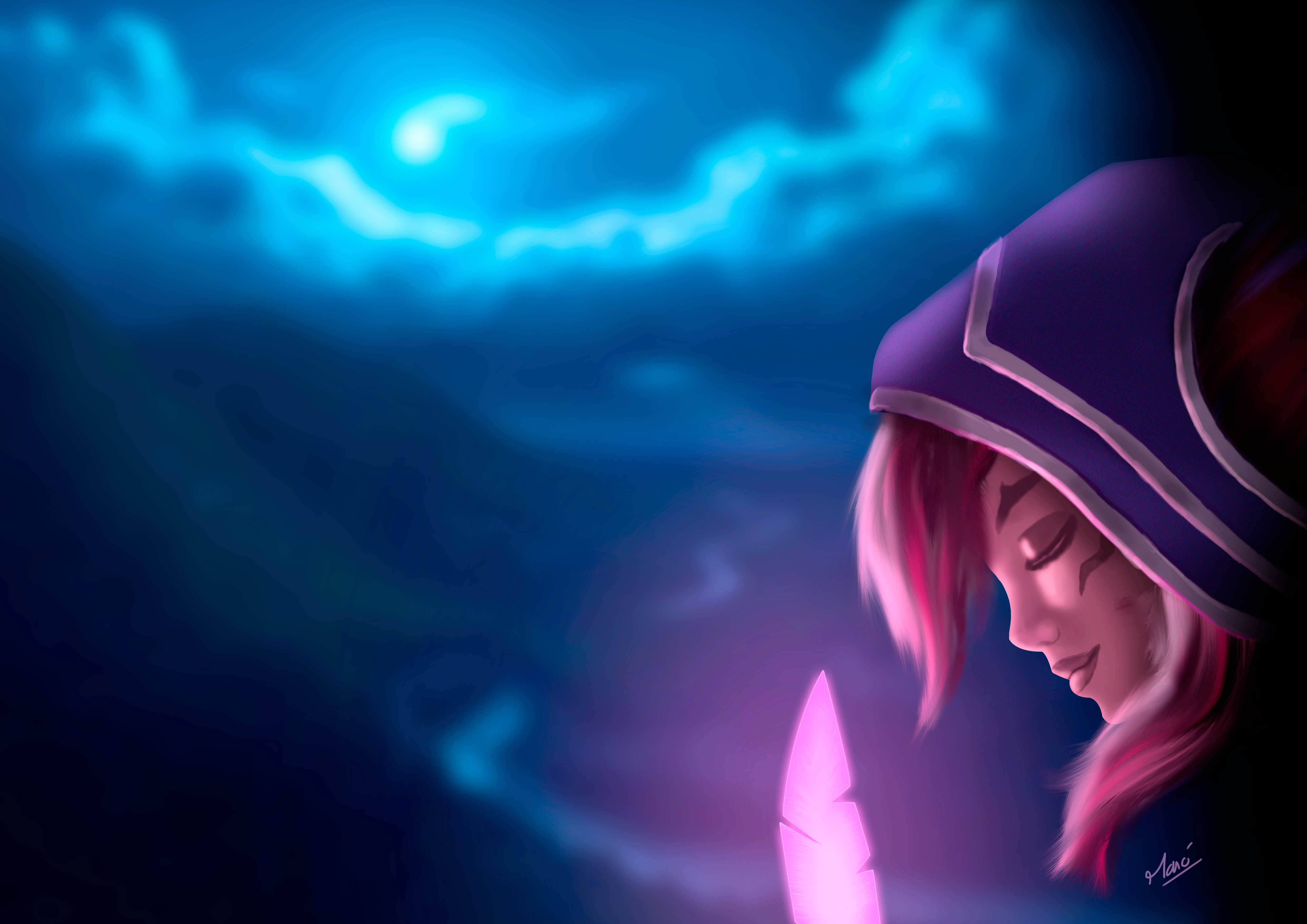Xayah from League of Legends under the moon HD Wallpaper