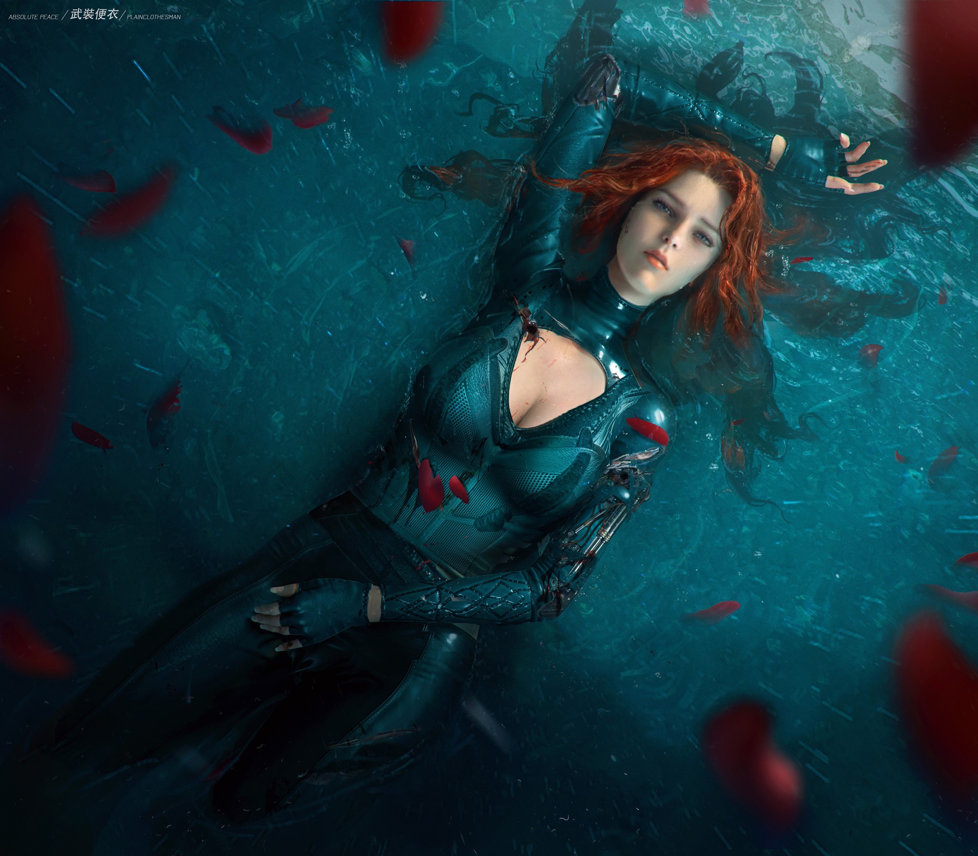 Artwork of a fantasy girl with red hair in water HD Wallpaper