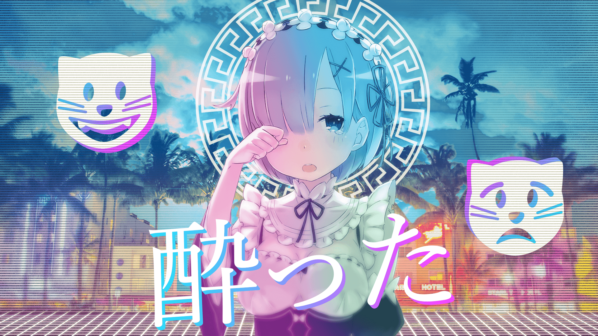 Rem from Re:Zero in Vaporwave Style HD Wallpaper
