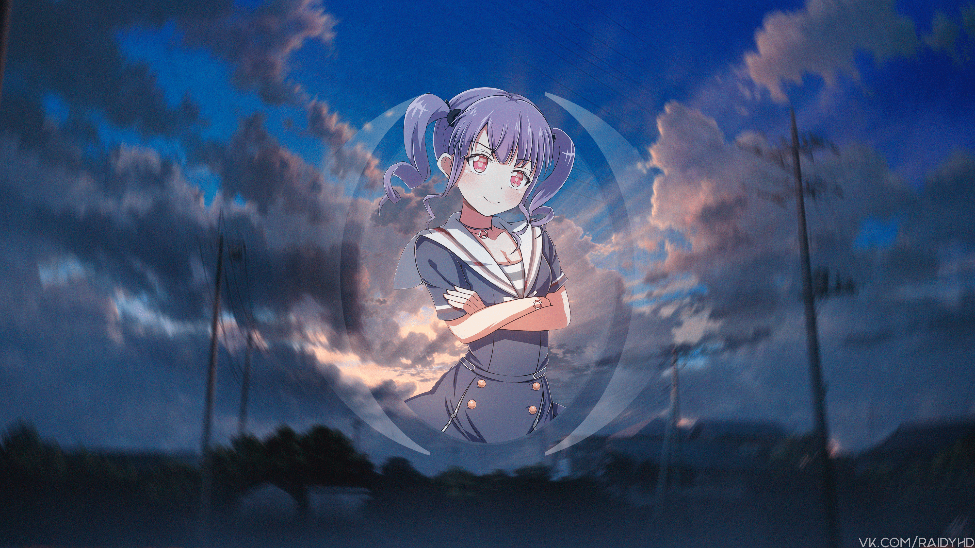 Anime girl with purple pigtails in a sailor uniform HD Wallpaper