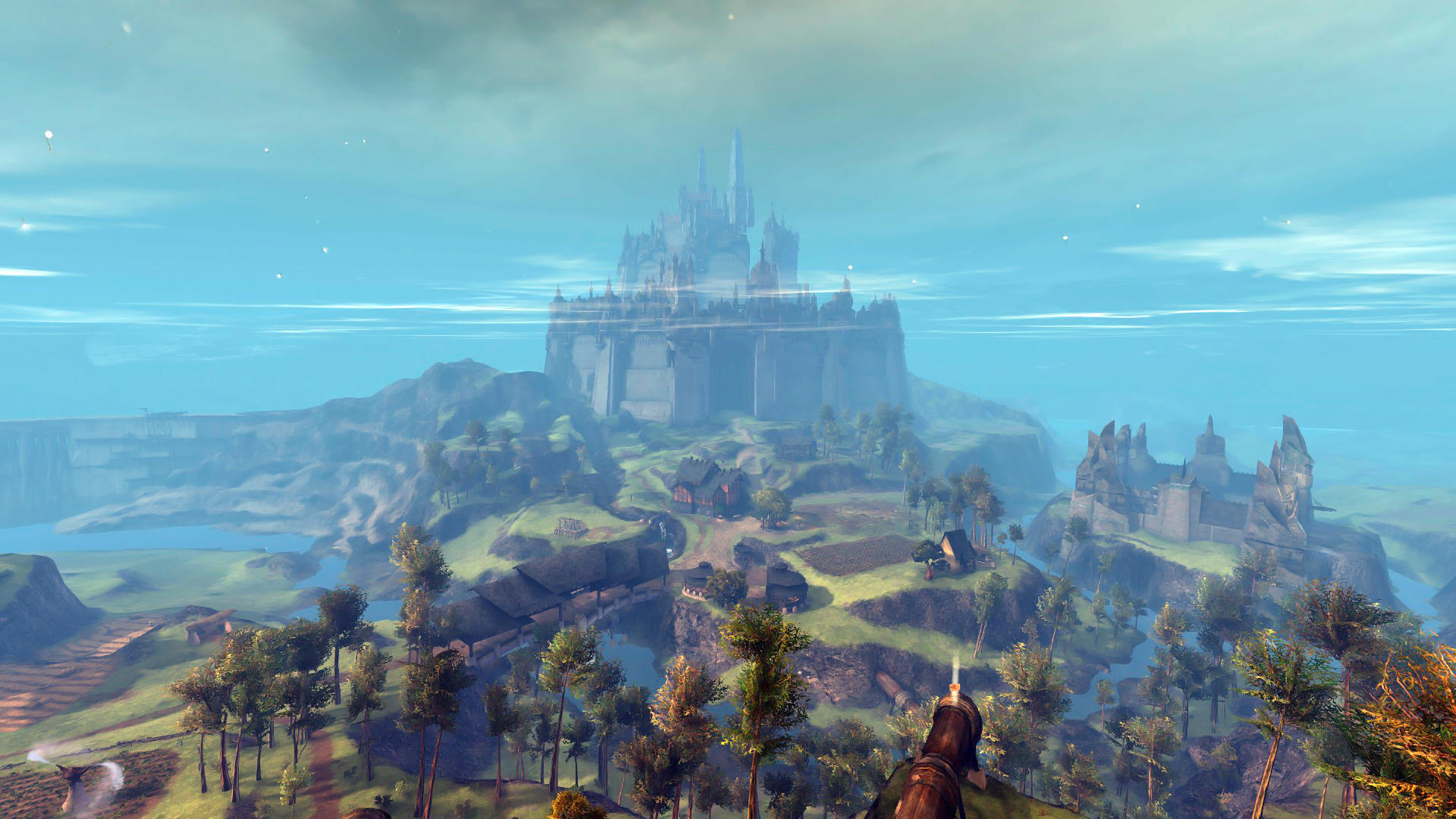Guild Wars 2 castle and village landscape HD Wallpaper