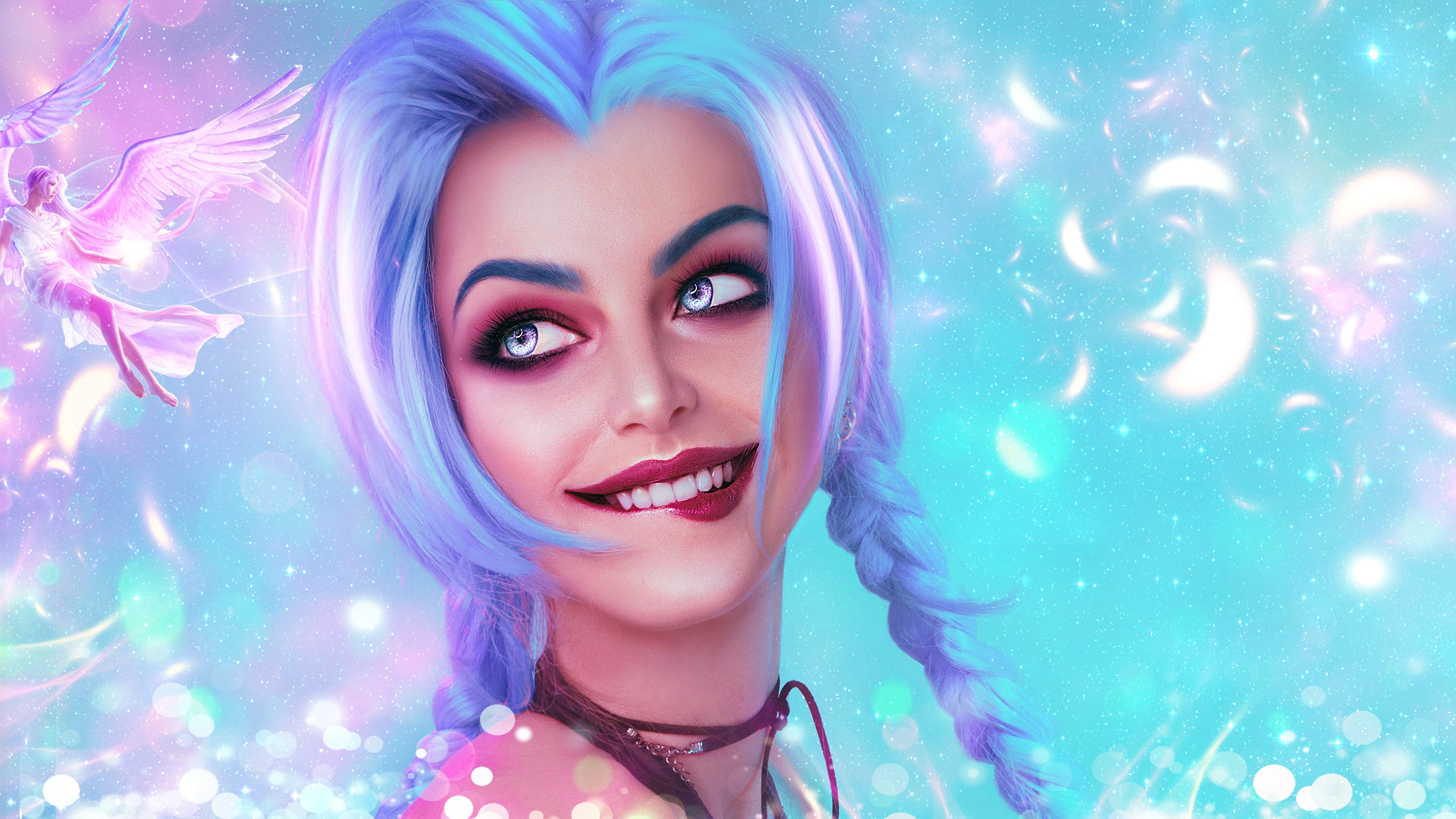 Jinx from League of Legends with Angels HD Wallpaper