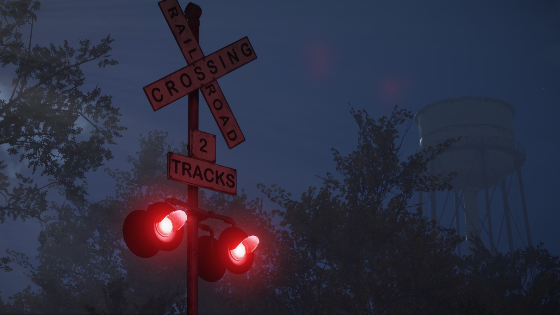 Mafia III Railroad Crossing Sign at Night HD Wallpaper