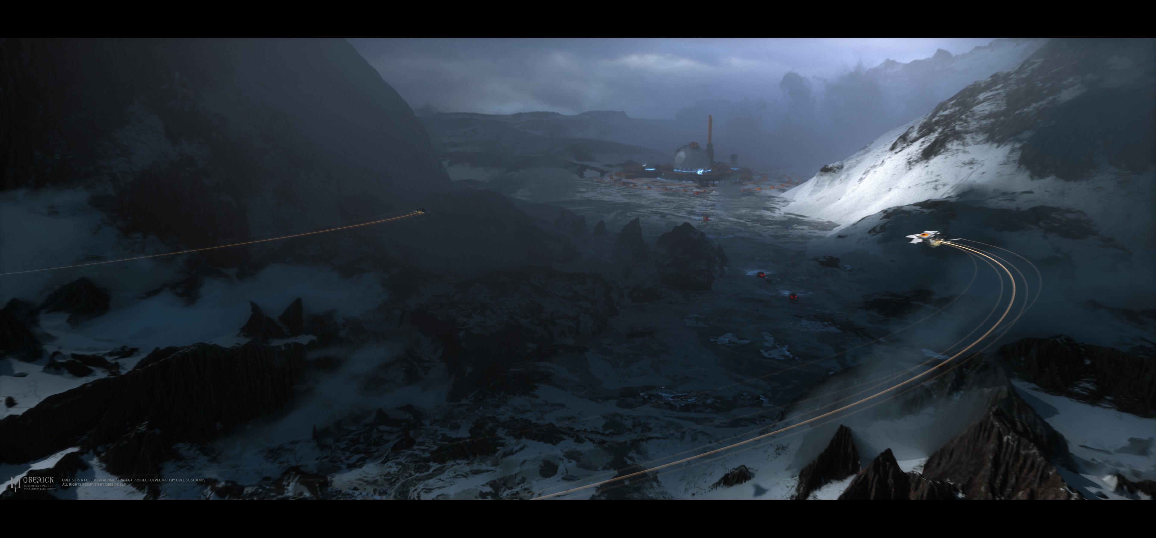 Science Fiction Spaceships in Snowy Mountains HD Wallpaper
