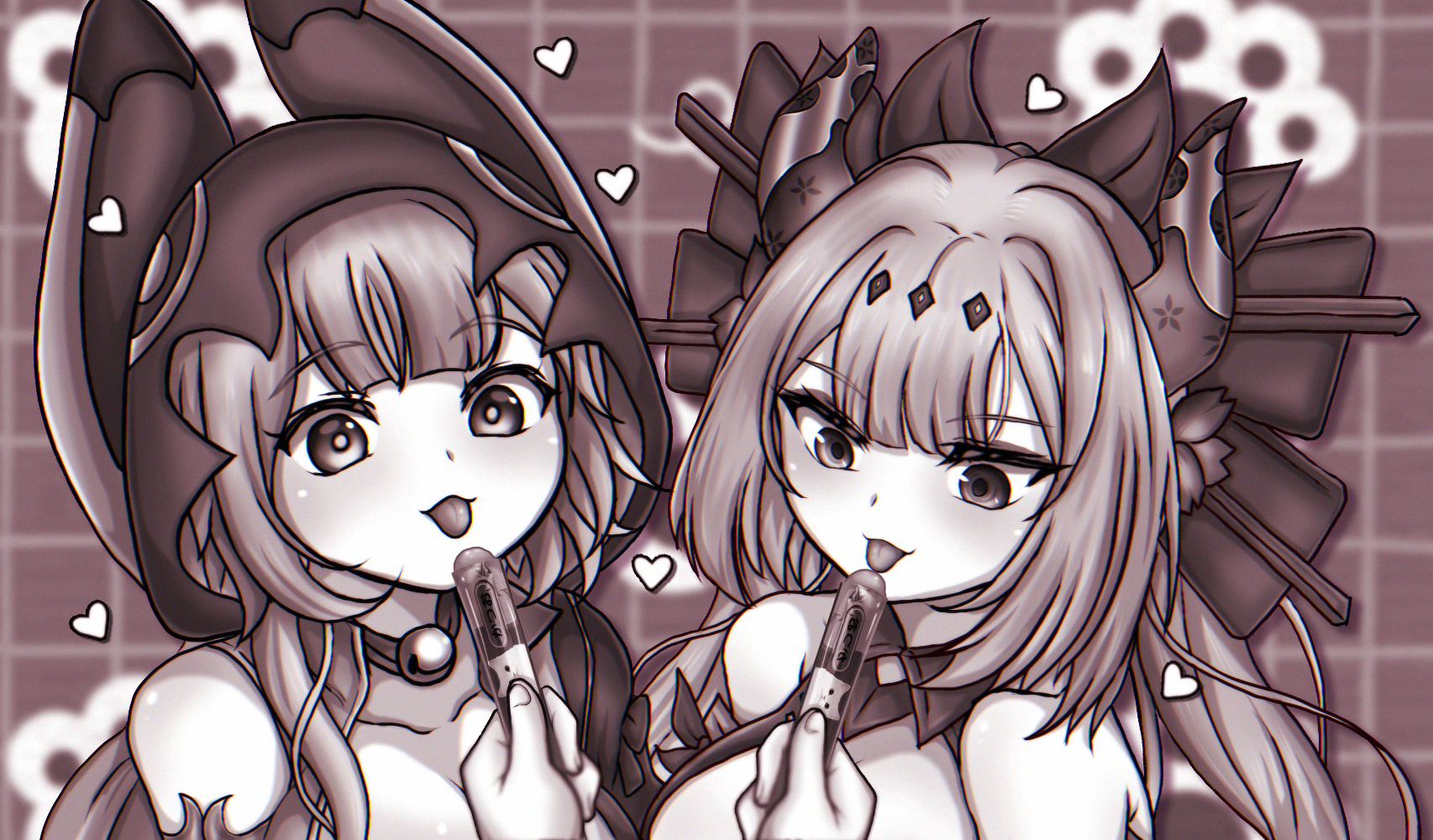 Chii Aruel and another anime girl with lipsticks HD Wallpaper
