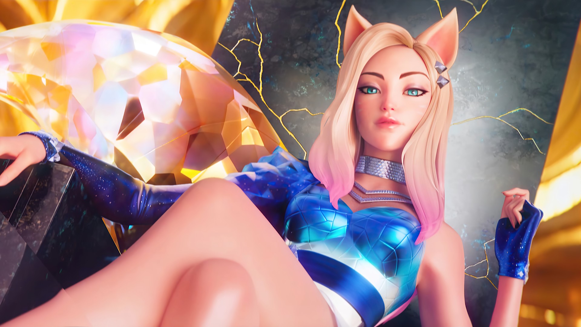 Ahri from League of Legends sitting on a throne HD Wallpaper