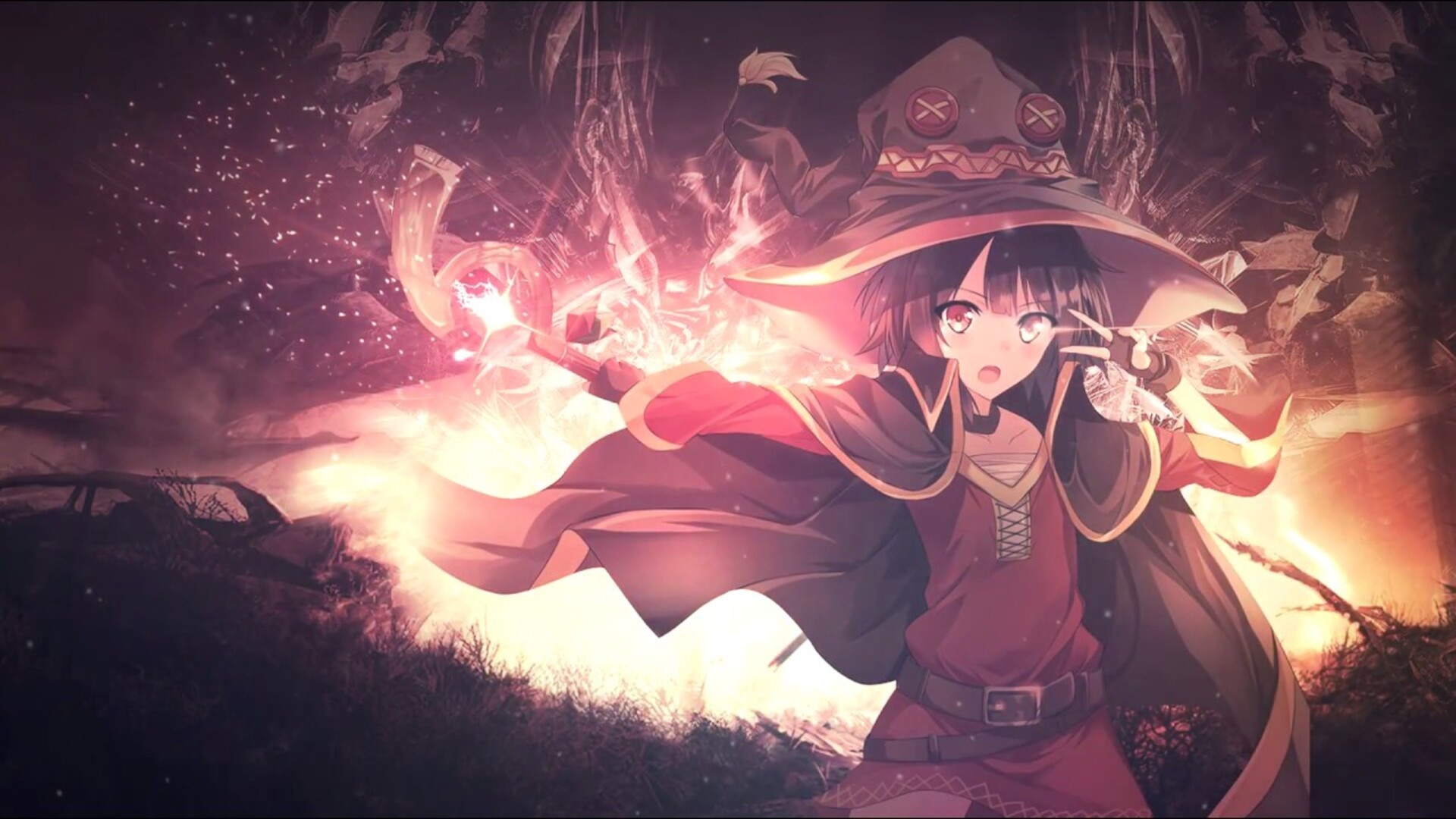 Megumin from KonoSuba casting a spell HD Wallpaper