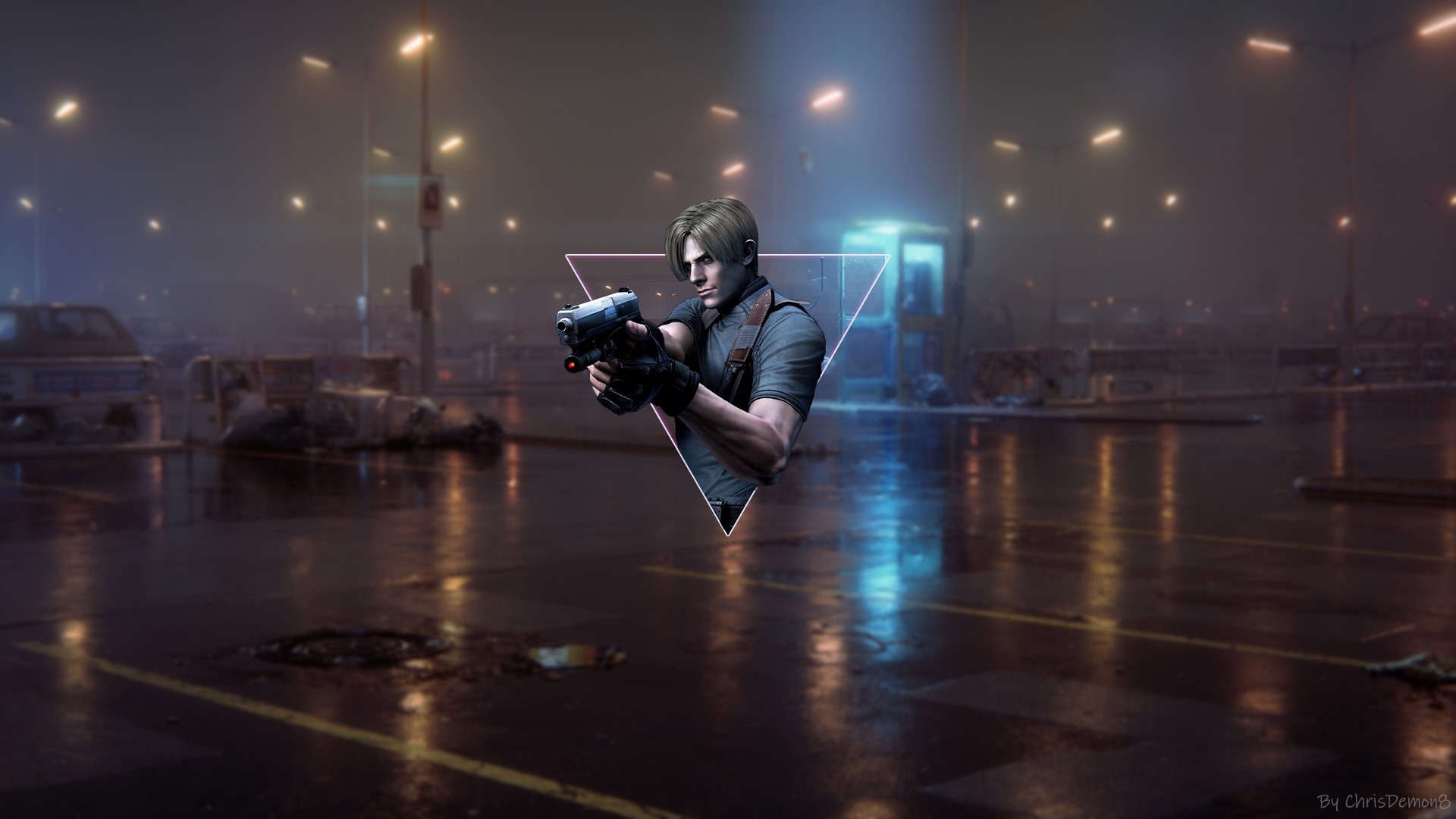 Leon Kennedy from Resident Evil in a rainy parking lot HD Wallpaper