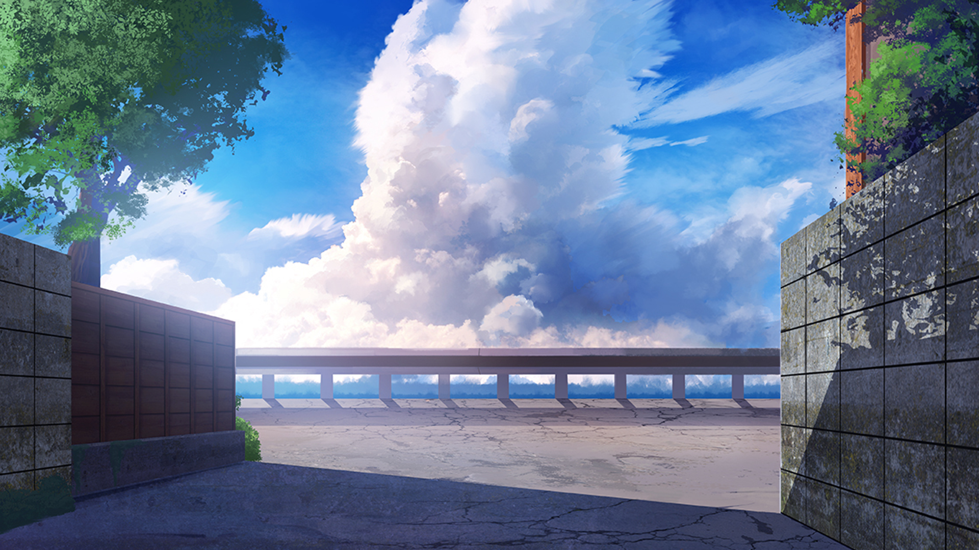 Anime landscape with clouds and a street HD Wallpaper