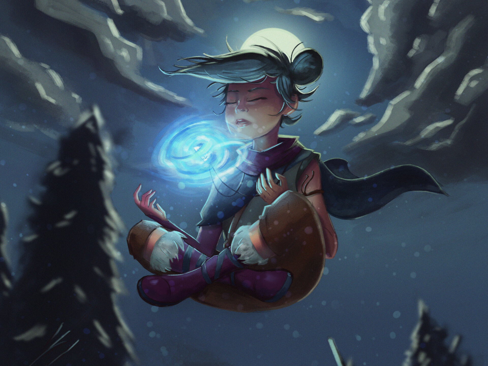 Kena meditating with spirit energy HD Wallpaper