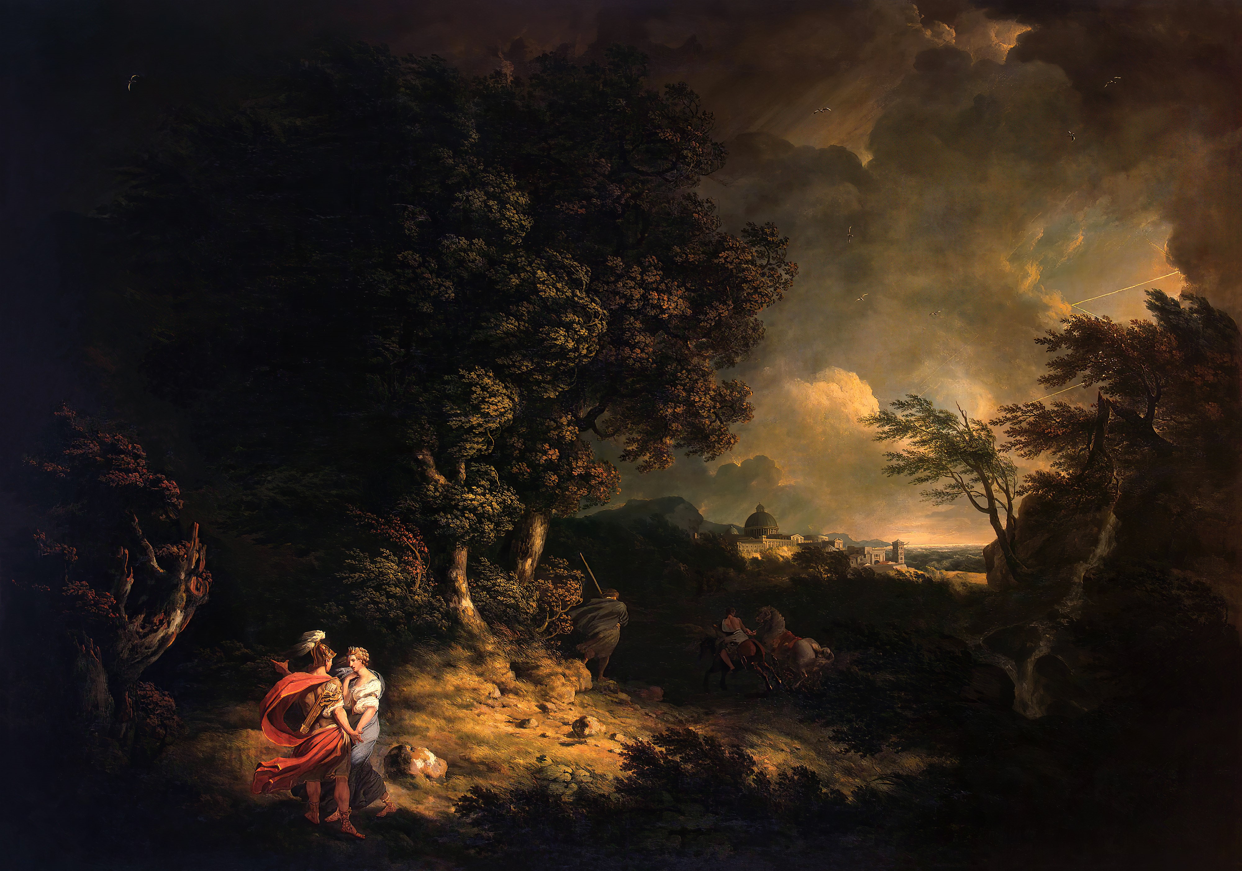 Aeneas and Dido in a stormy landscape by Thomas Jones HD Wallpaper