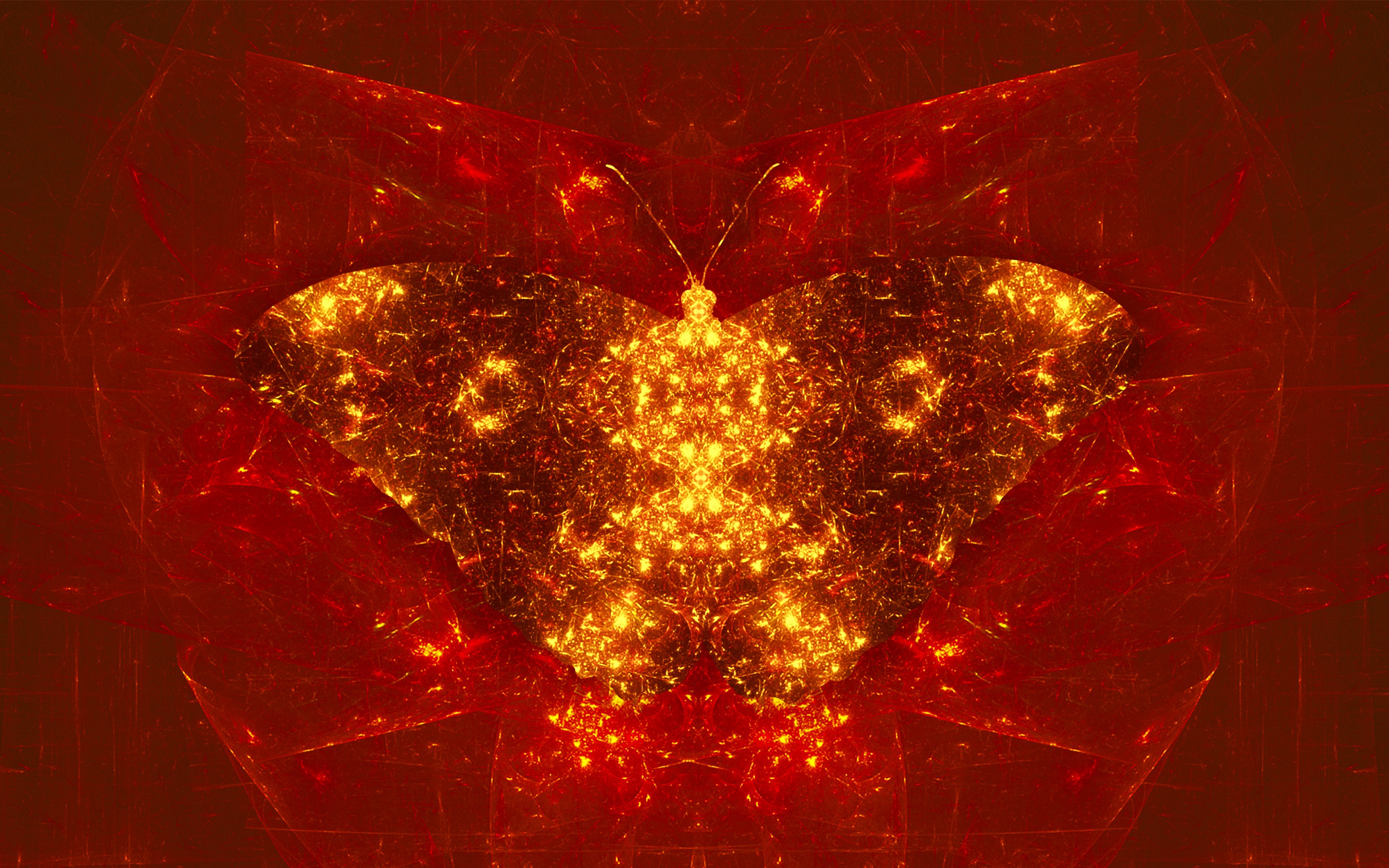 Fractal butterfly with red and gold patterns HD Wallpaper