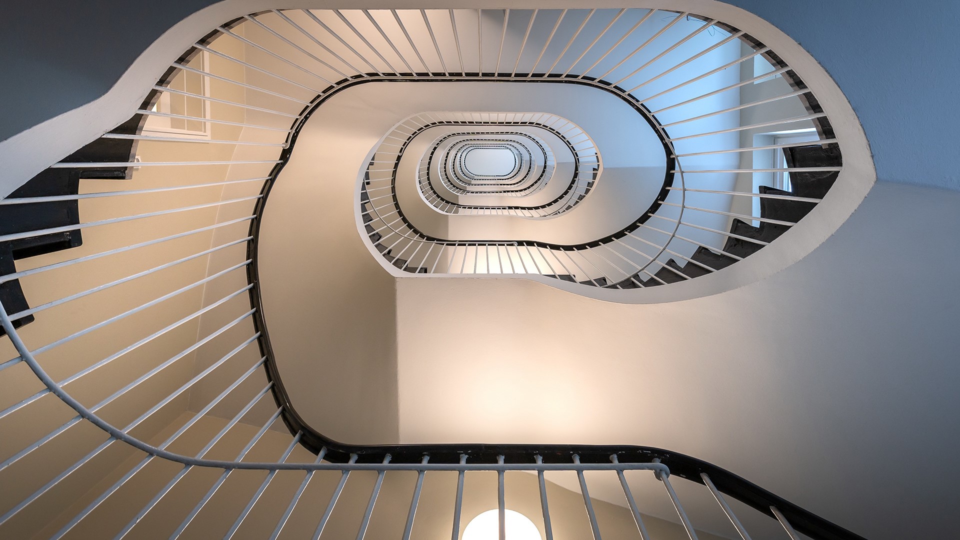 Spiral staircase looking up, architecture, photography HD Wallpaper