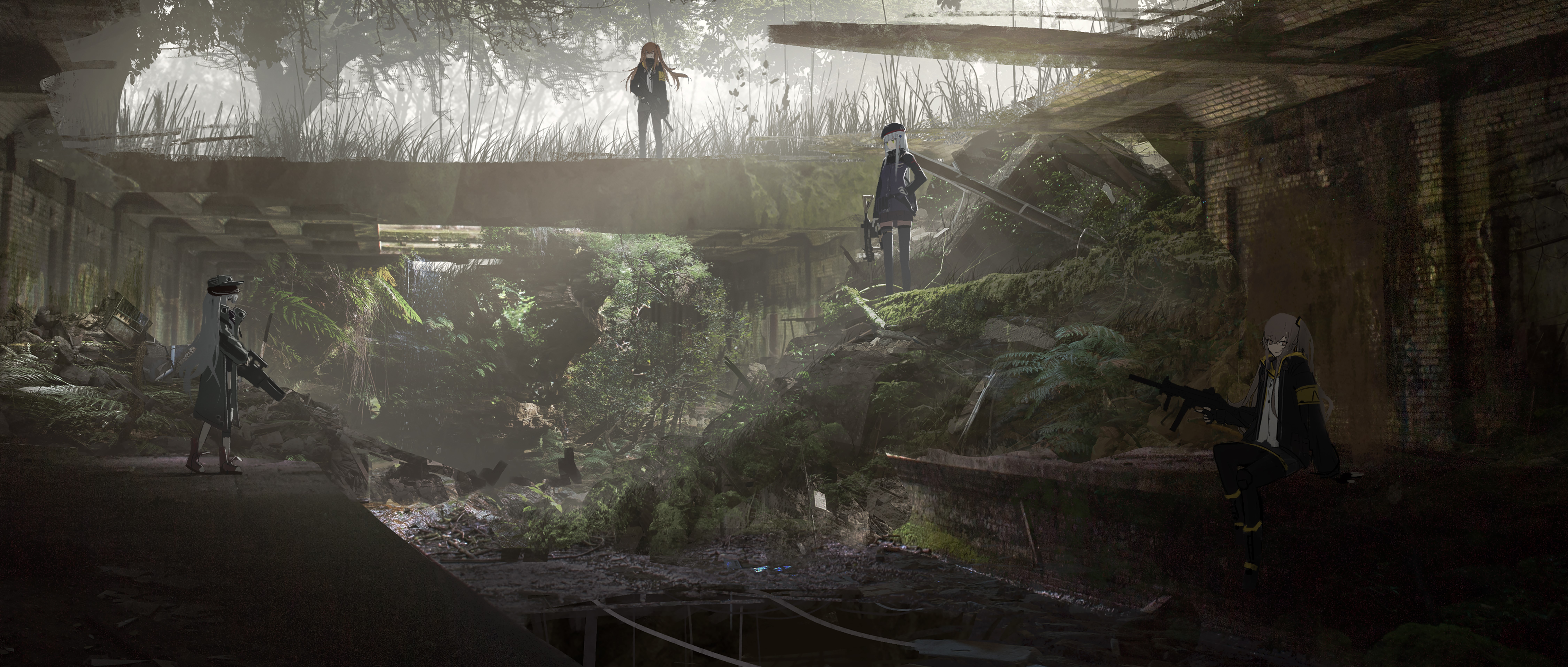 4K Anime Girls' Frontline characters in ruins HD Wallpaper