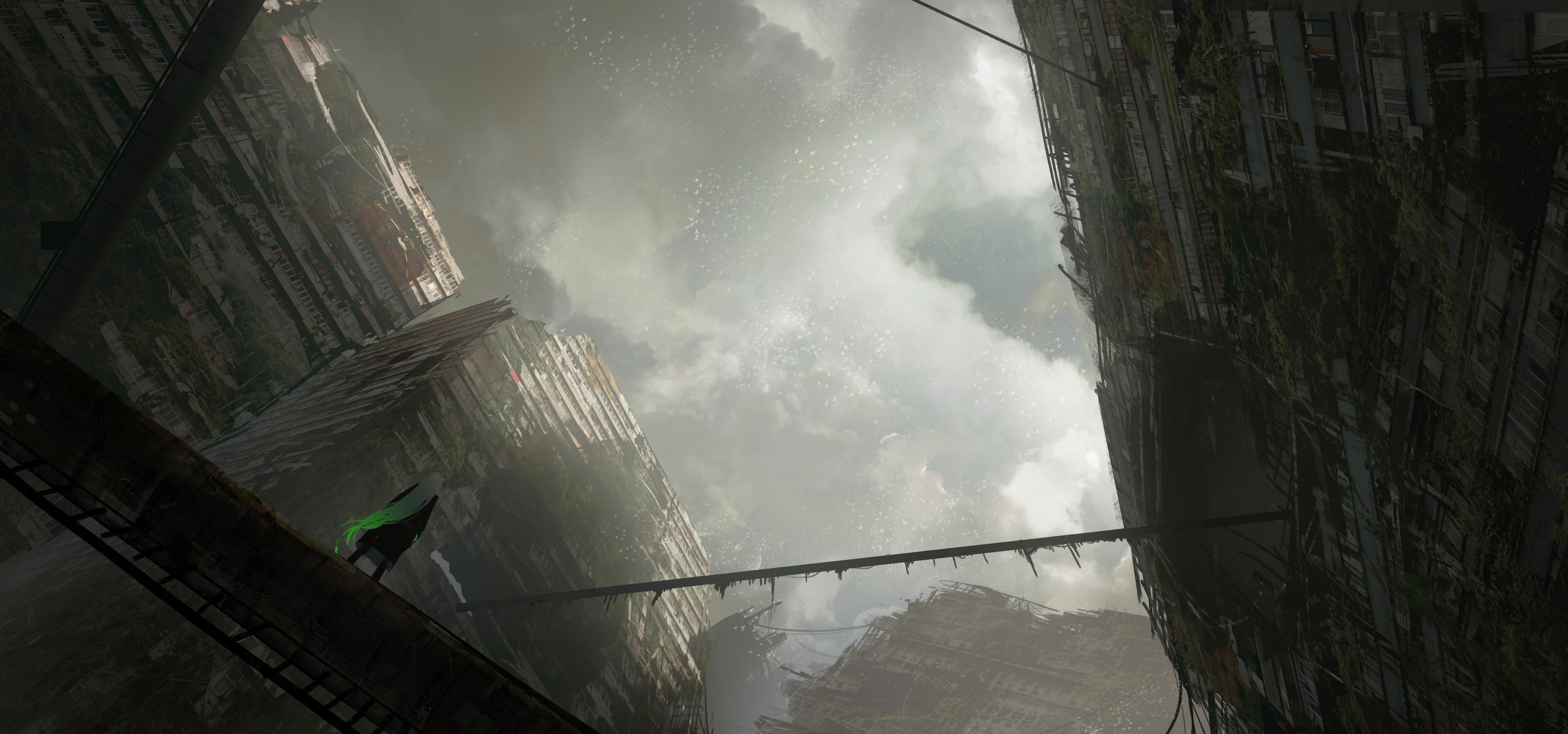 4K anime art of a character in a ruined city HD Wallpaper