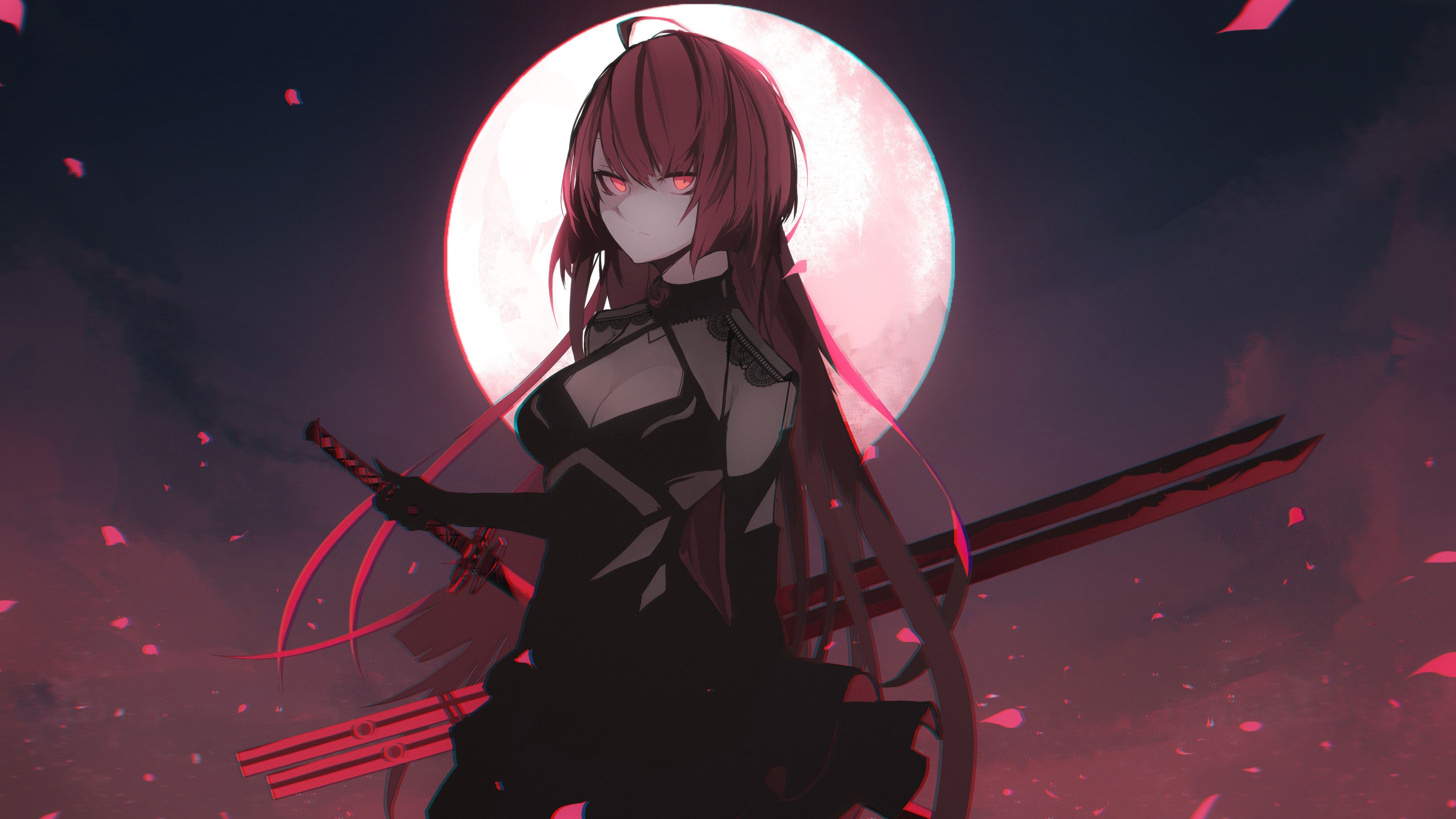 4K Elesis from Elsword with Red Eyes and Swords HD Wallpaper