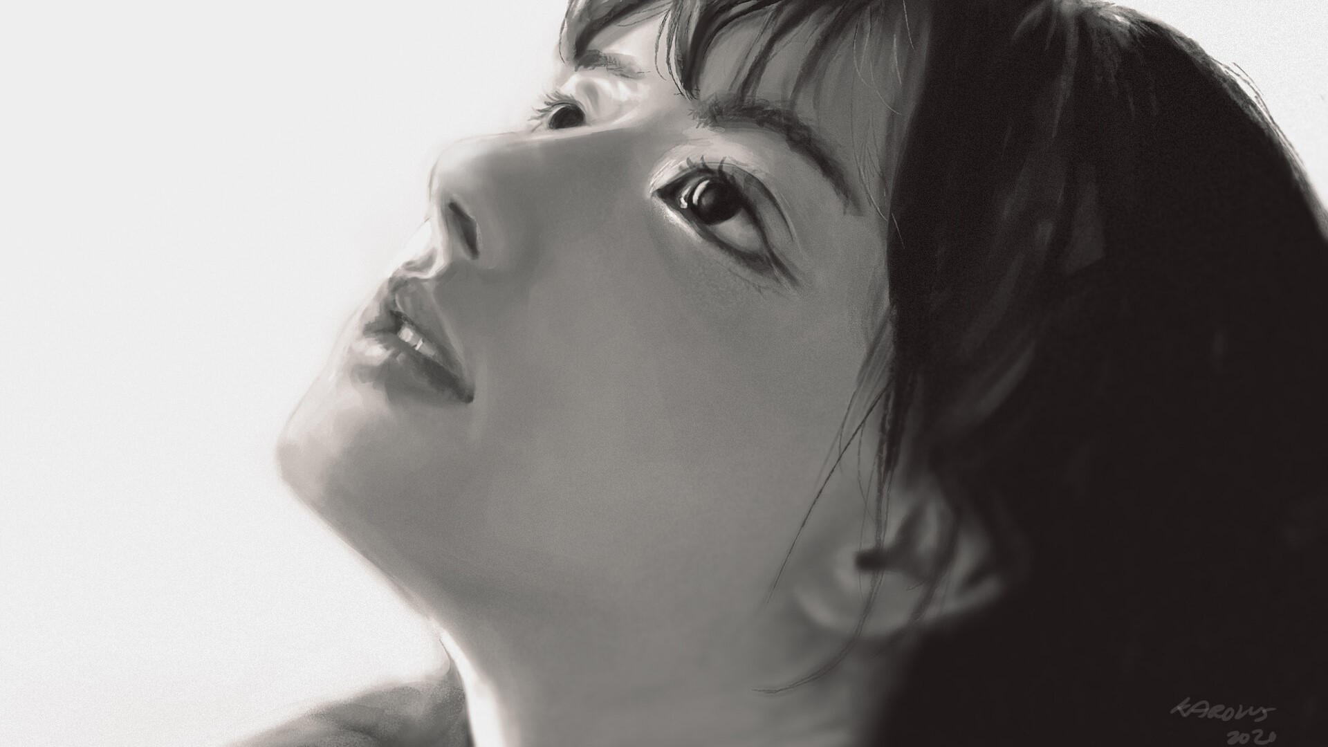 Monochrome digital art of a woman's face HD Wallpaper