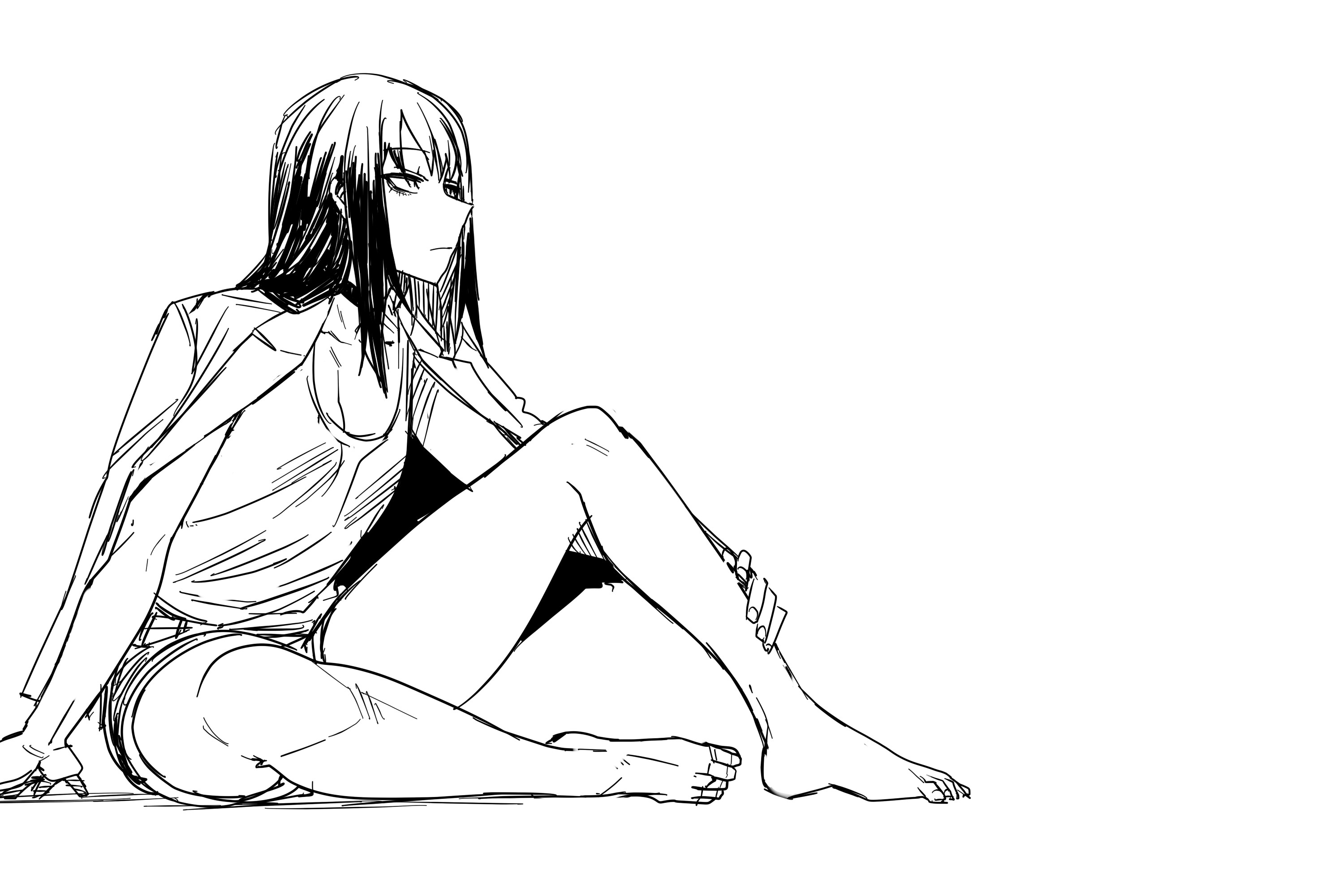 Anime girl sitting on the floor HD Wallpaper