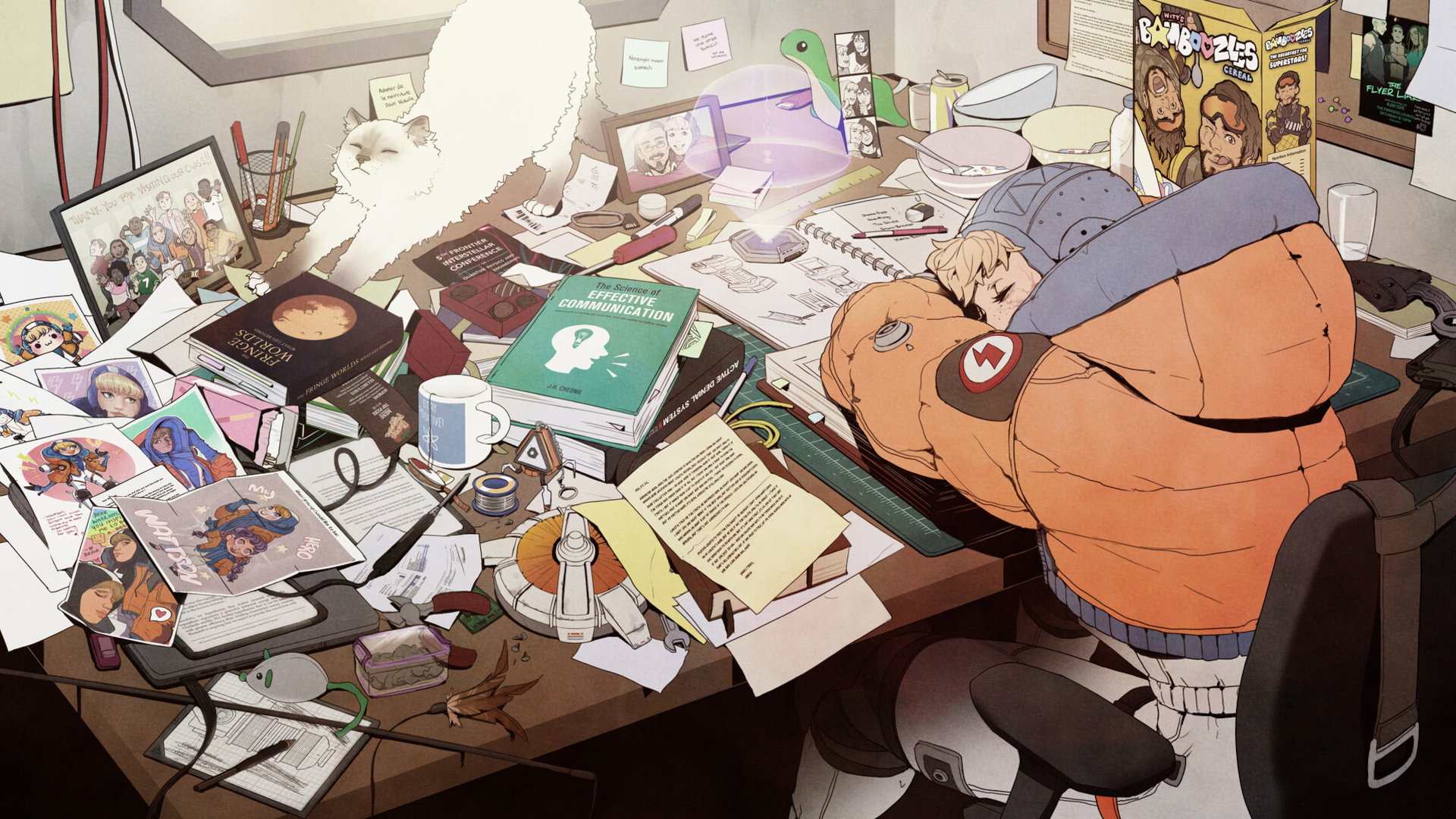 Wattson Apex Legends sleeping at desk HD Wallpaper