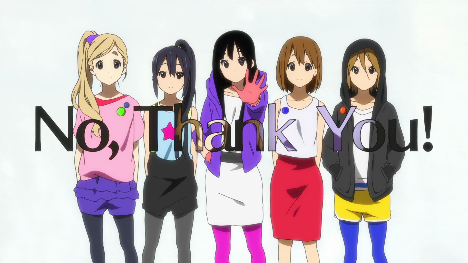 K-ON! girls with text "No, Thank You!" HD Wallpaper
