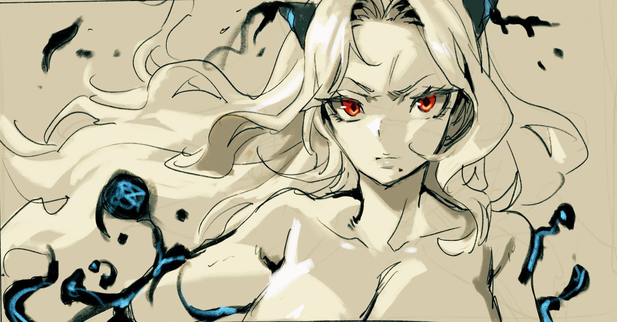 Anime girl with long white hair and red eyes HD Wallpaper