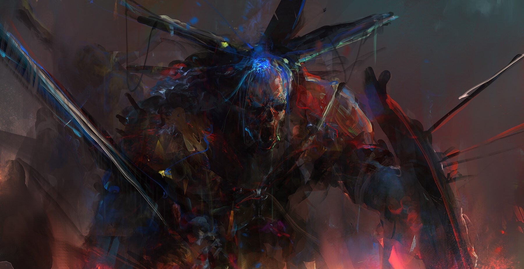 Dark fantasy artwork of a skull-faced creature HD Wallpaper