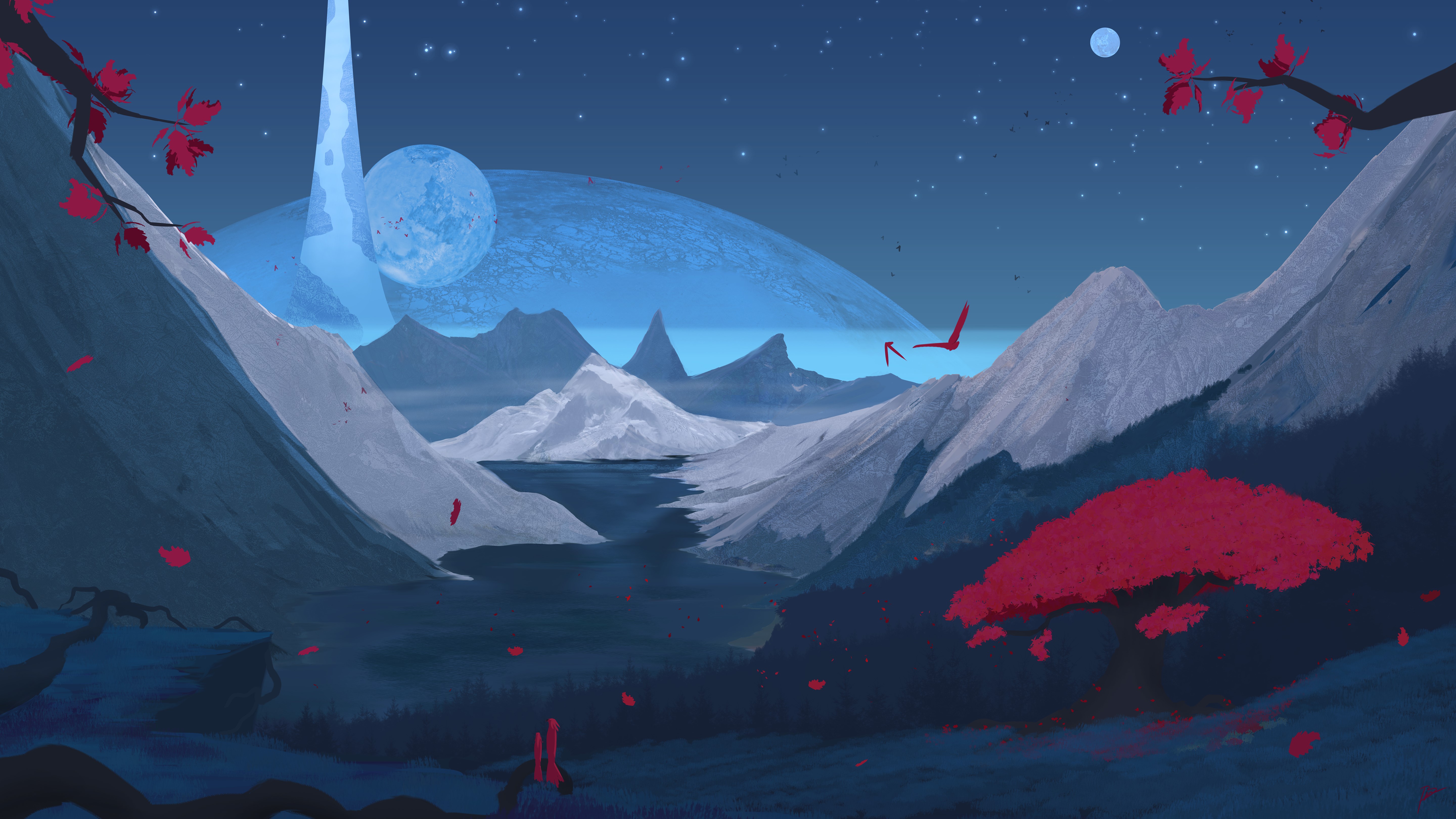 4K digital art of a surreal alien landscape HD Wallpaper