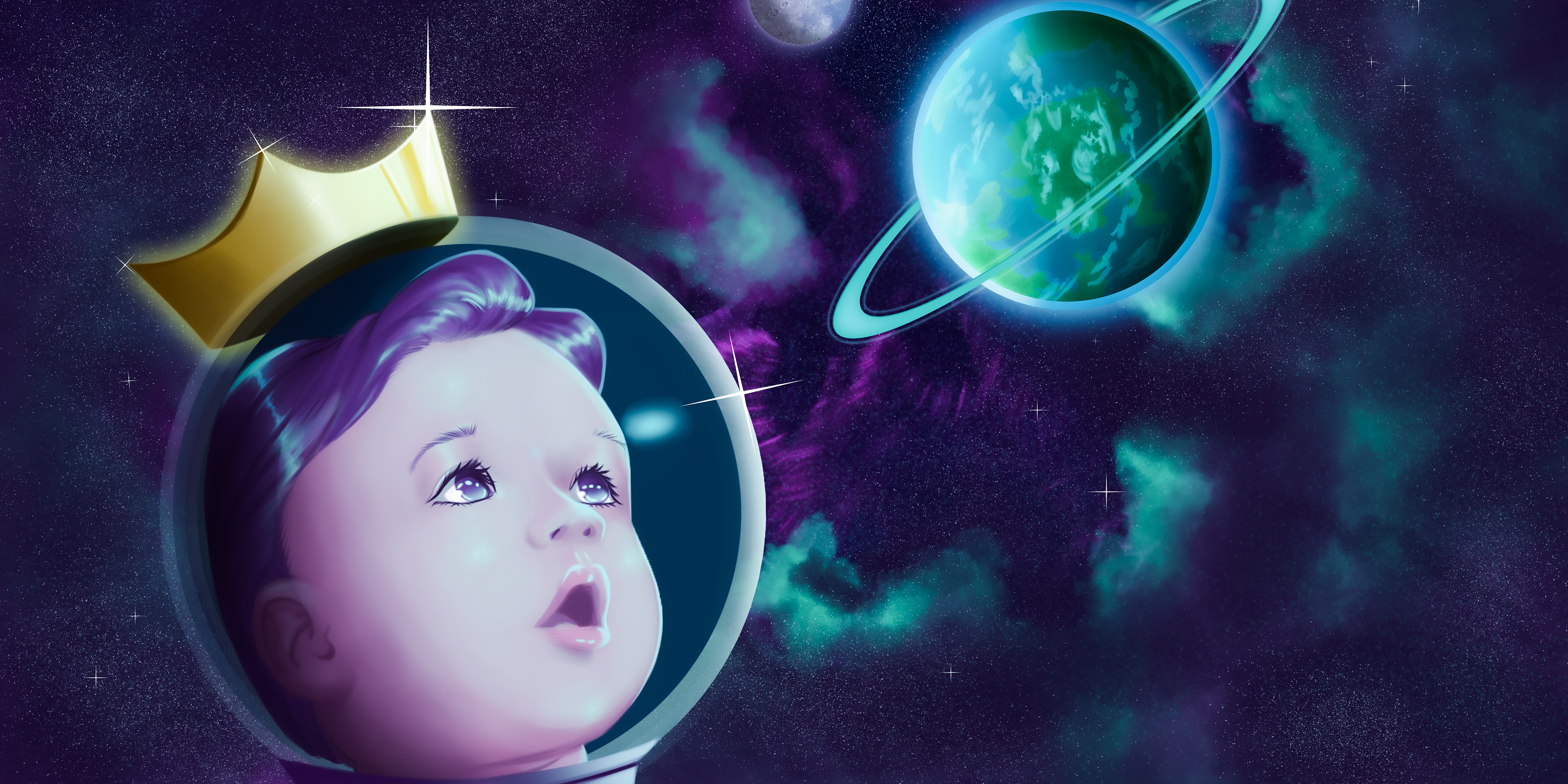 Baby Prince in Space with Crown and Planet HD Wallpaper