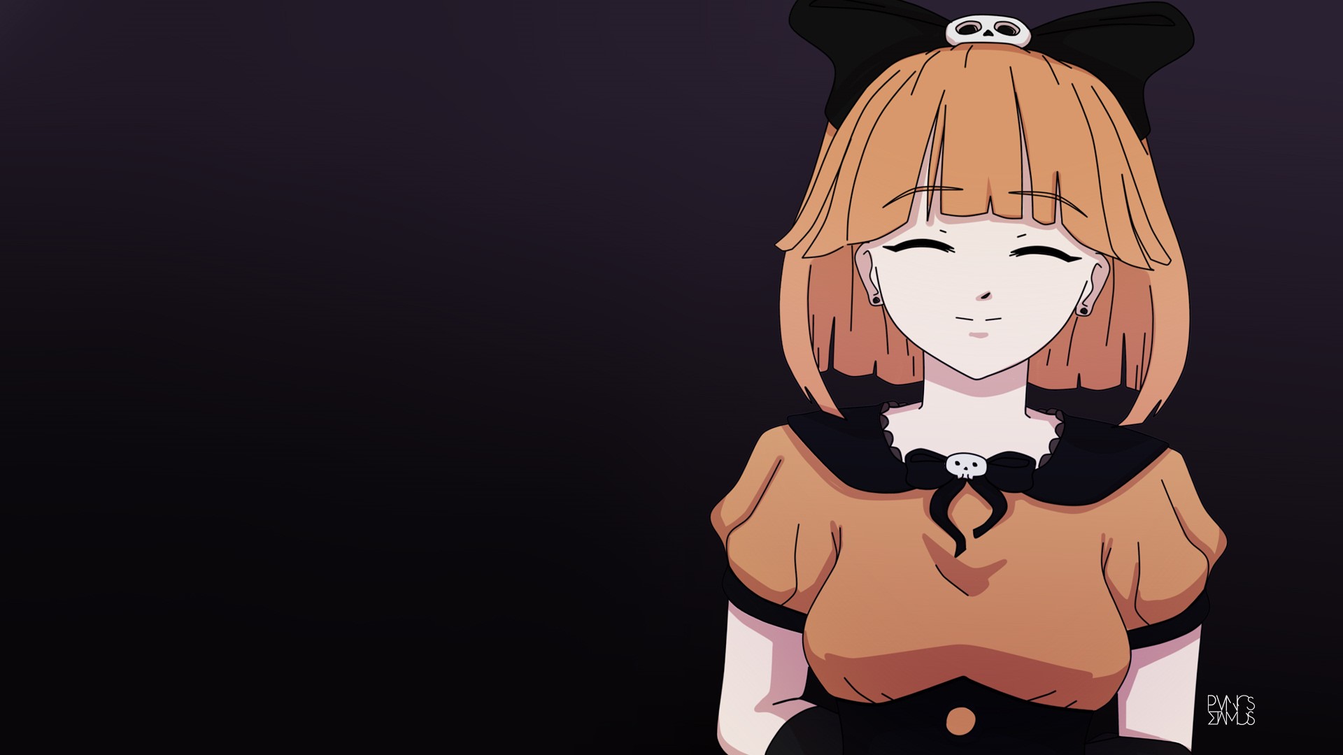Anime girl with Halloween costume and skull bow HD Wallpaper