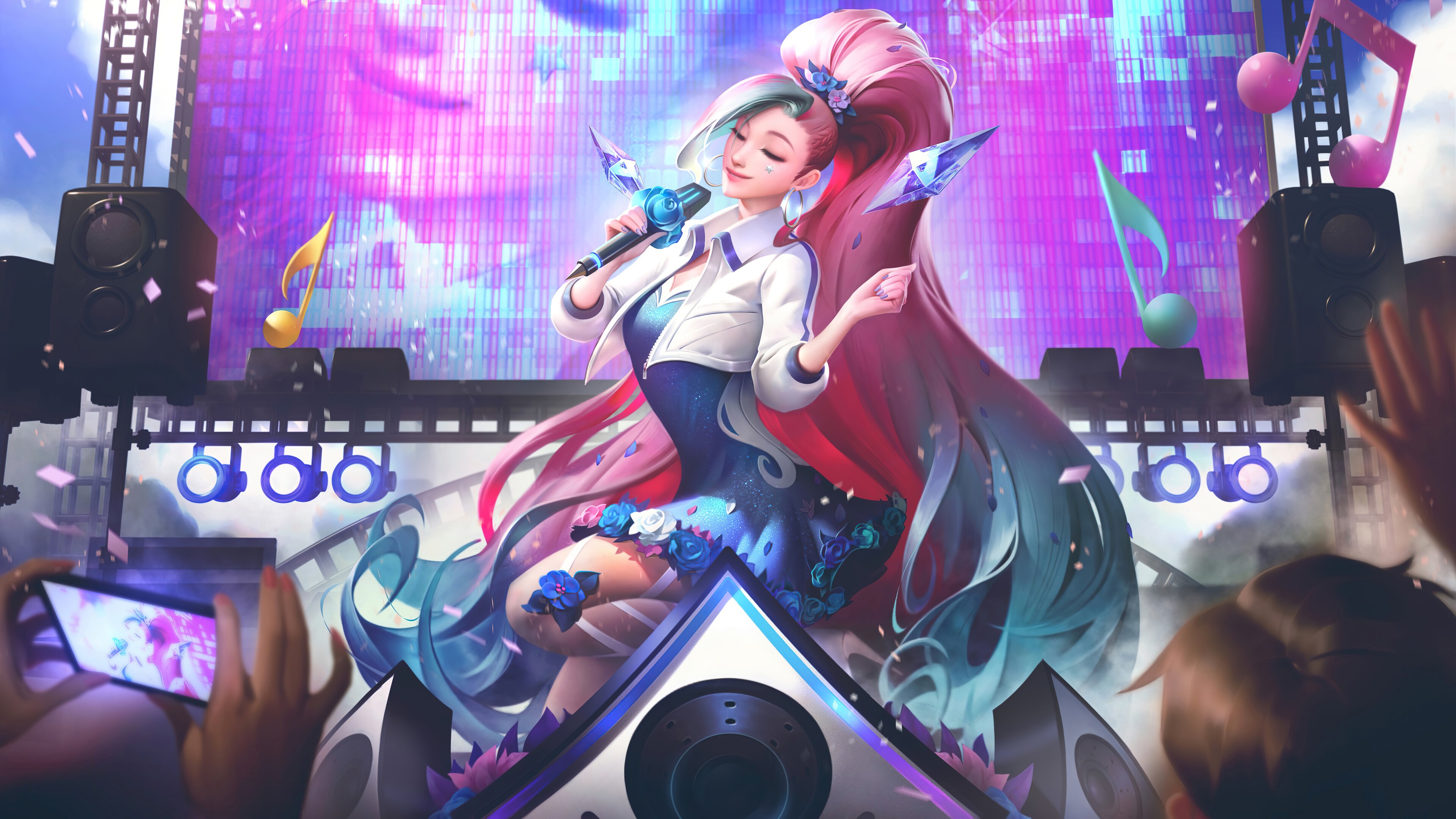 Seraphine from League of Legends performing on stage HD Wallpaper