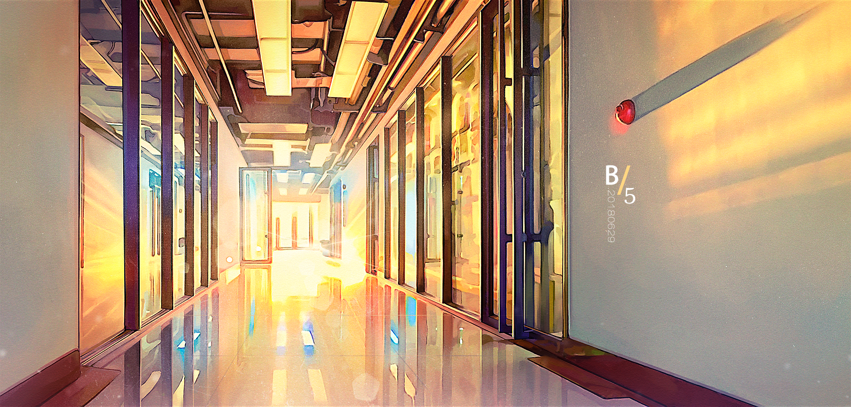 Hallway with sunlight and B/5 marking HD Wallpaper