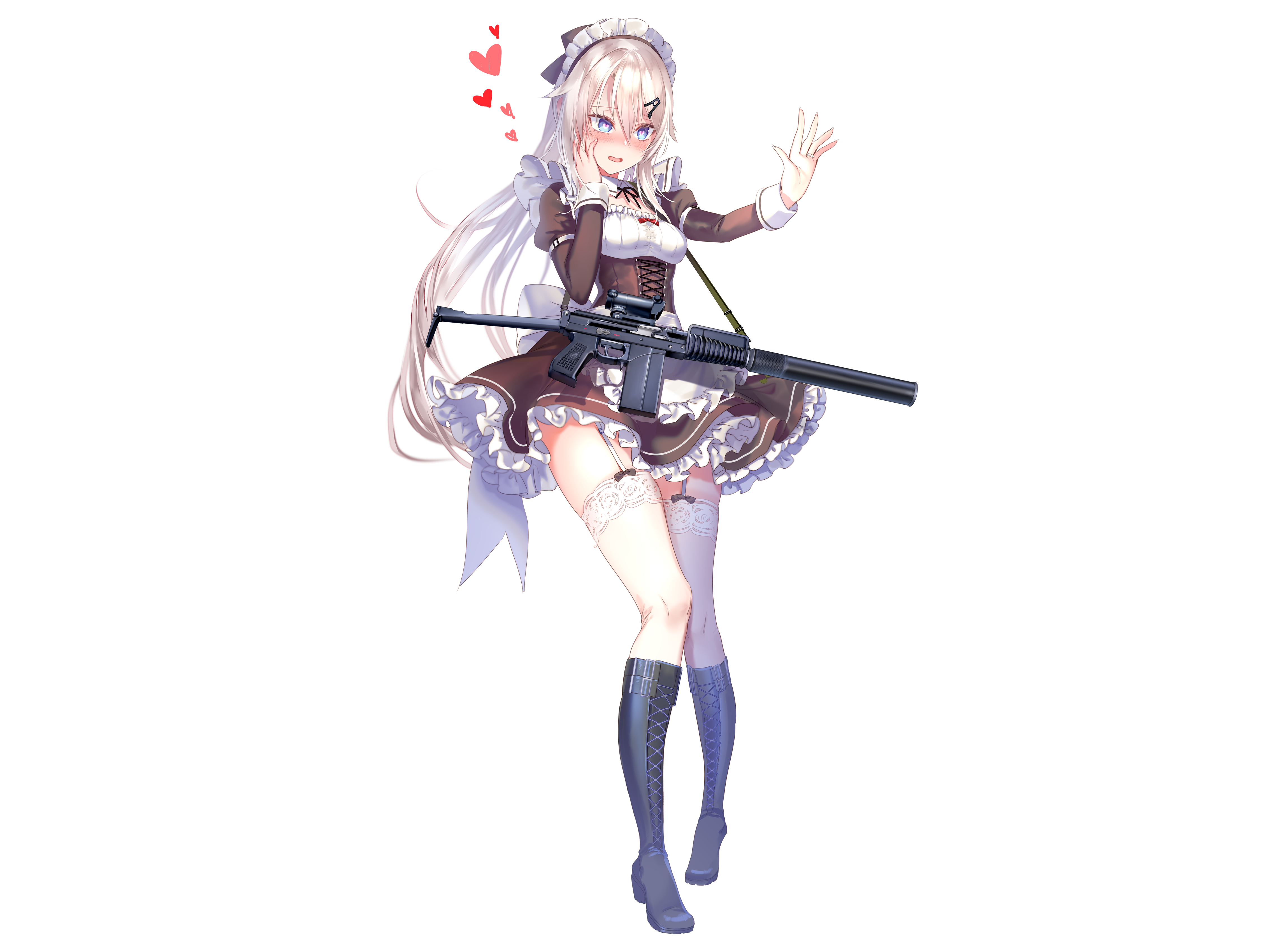 9A-91 from Girls Frontline in a maid outfit HD Wallpaper