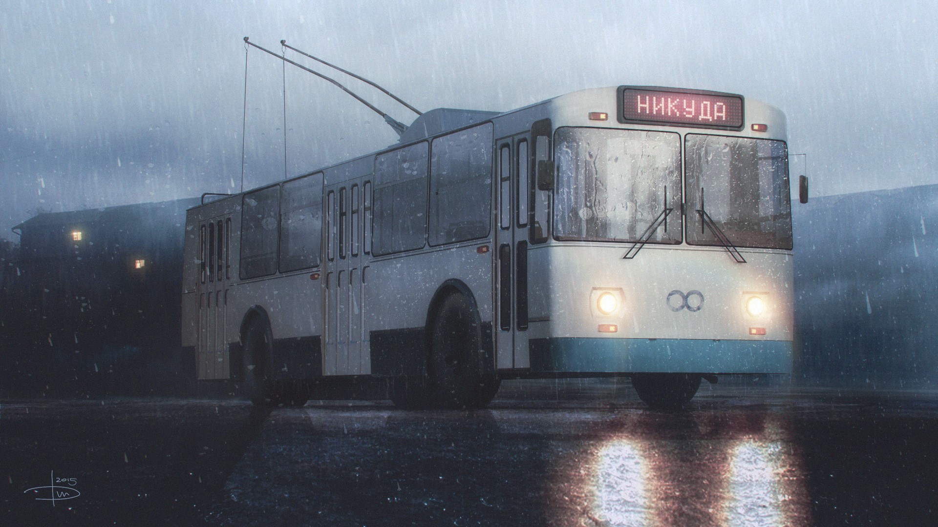 Trolleybus in Russia during a rainstorm HD Wallpaper