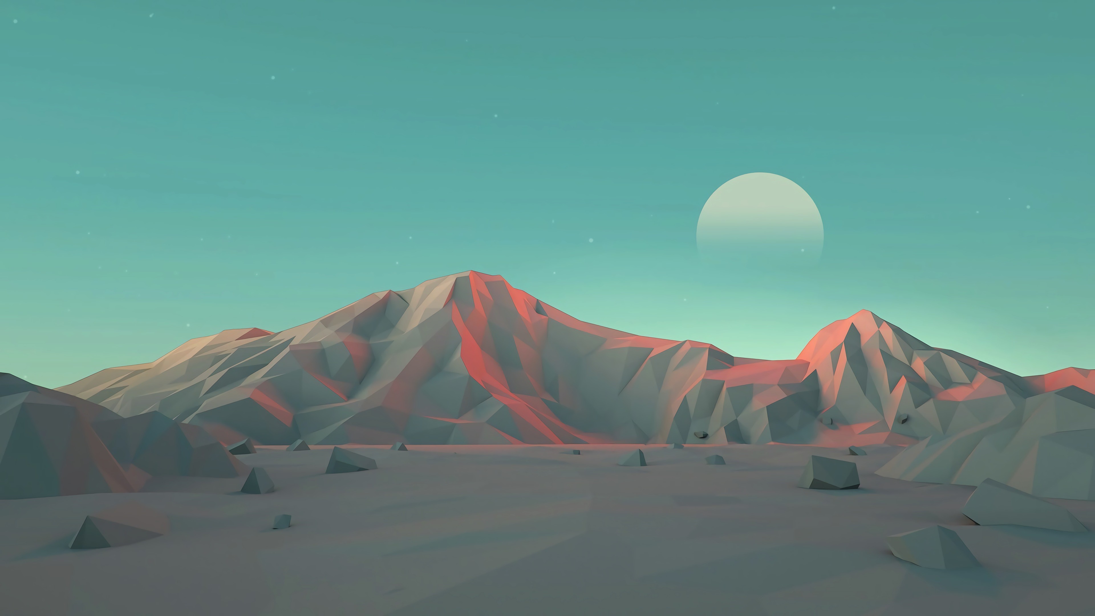 Low Poly Desert Landscape with Sun and Stars HD Wallpaper