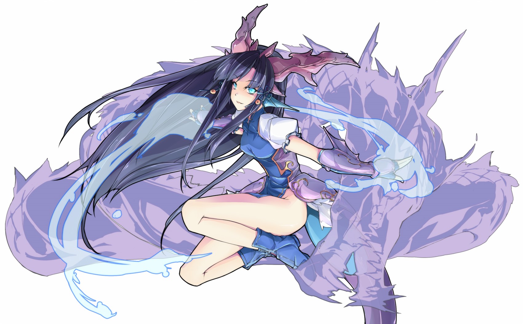 Dragon Girl with Blue Eyes and Horns from Puzzle & Dragons HD Wallpaper