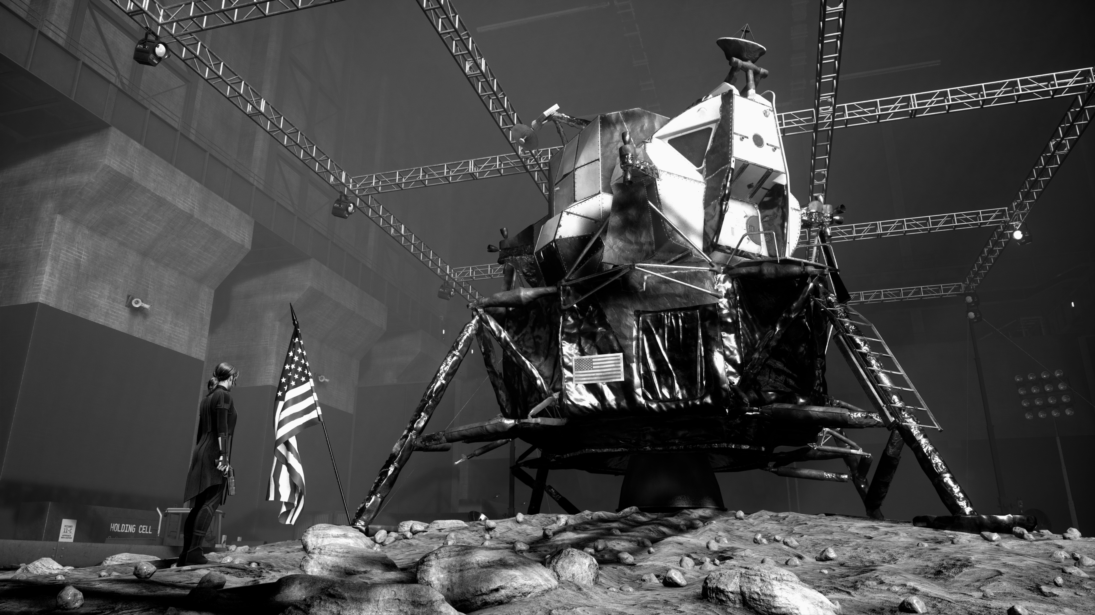 4K Lunar Lander with American Flag HD Wallpaper