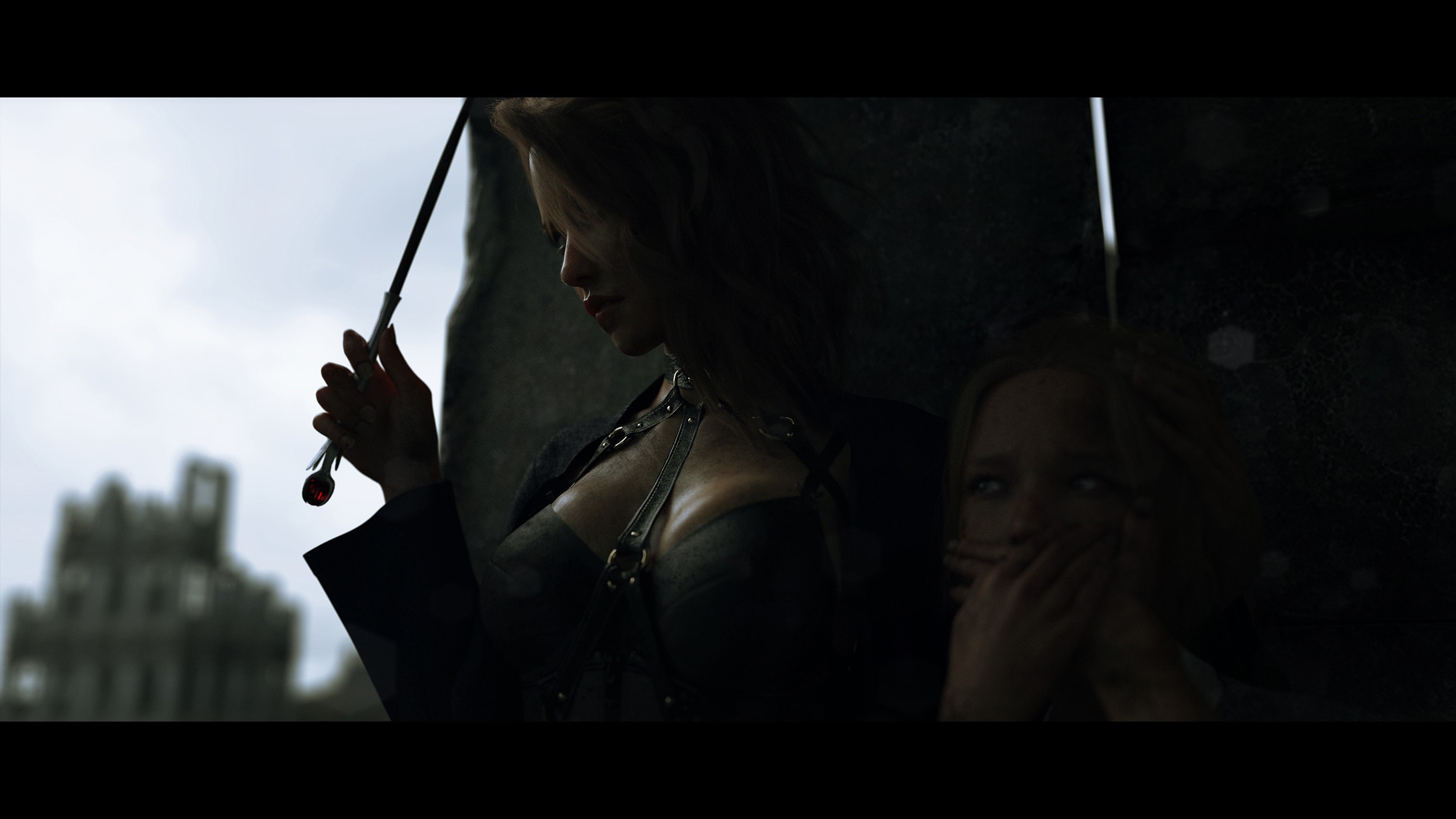 Fantasy art of a woman with a wand and a scared girl HD Wallpaper
