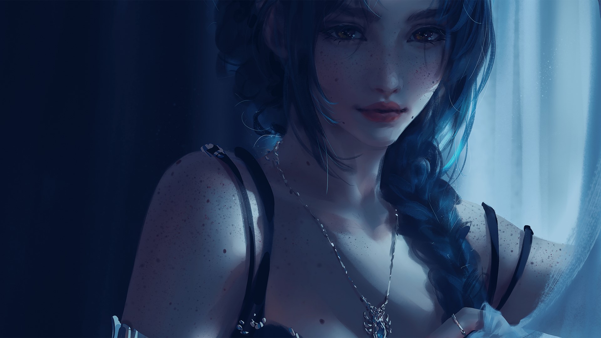 Fantasy Girl Portrait with Blue Hair HD Wallpaper