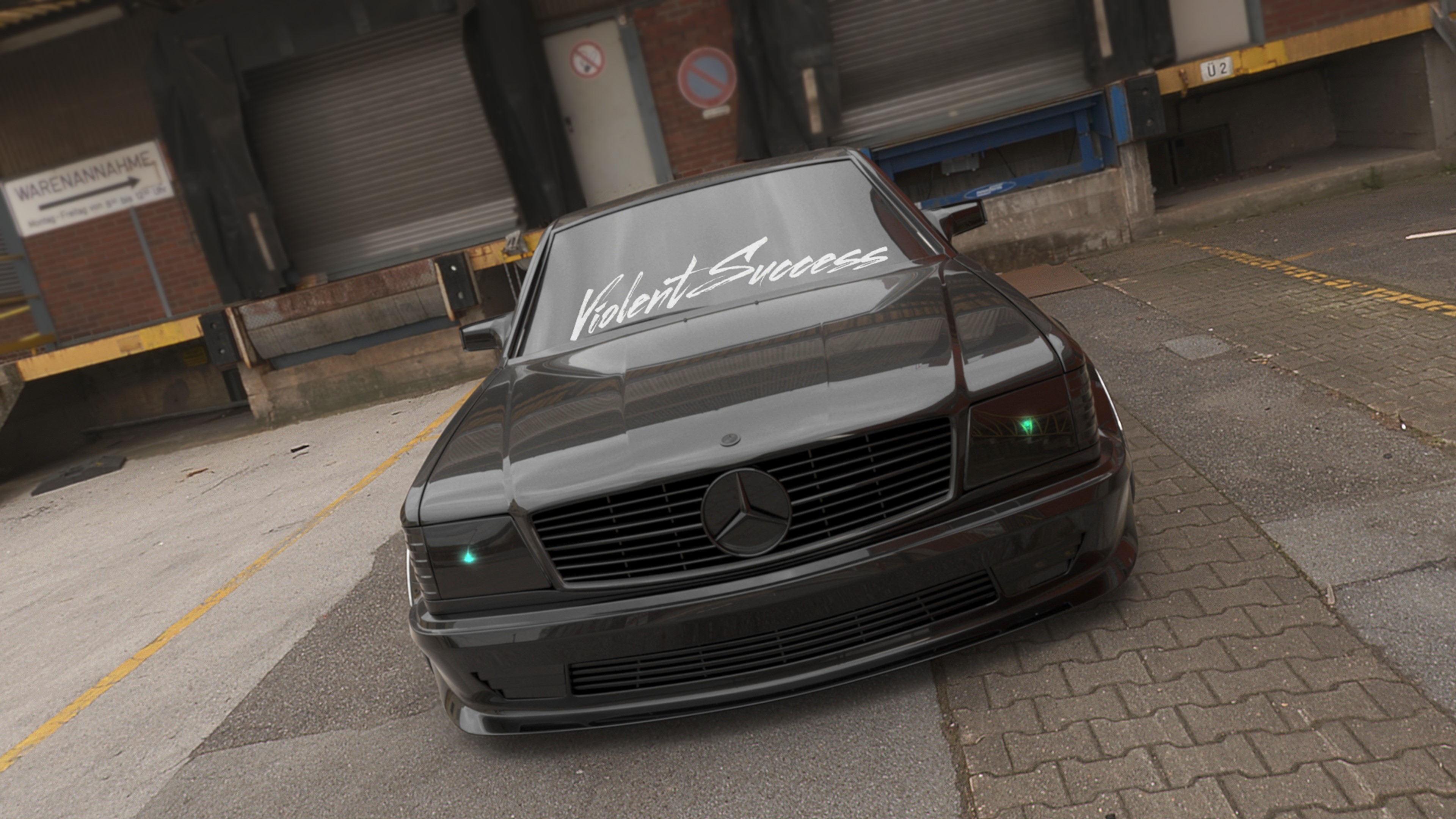 Black Mercedes-Benz with "Violent Success" banner HD Wallpaper