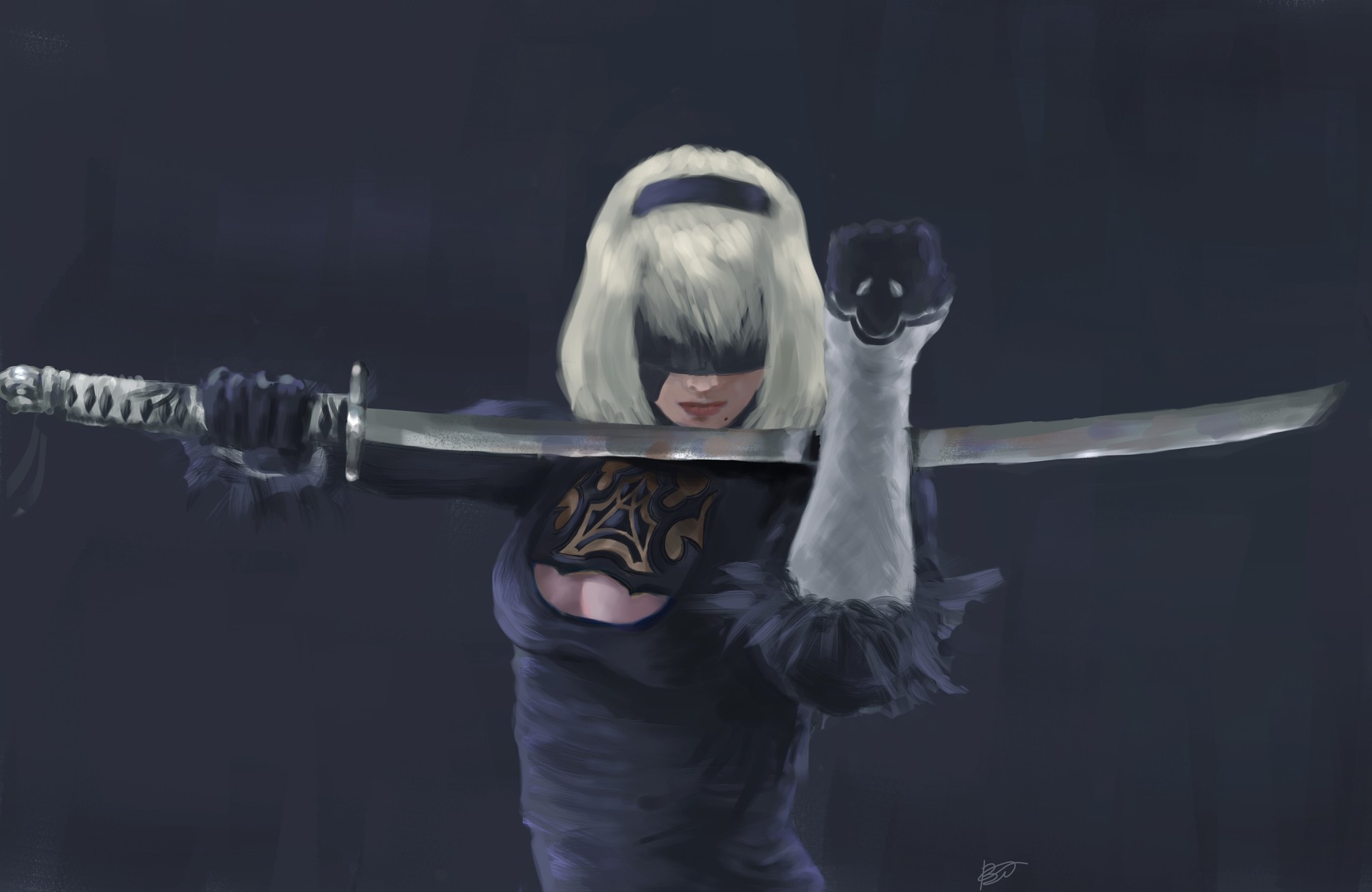 2B from Nier: Automata holding a sword HD Wallpaper