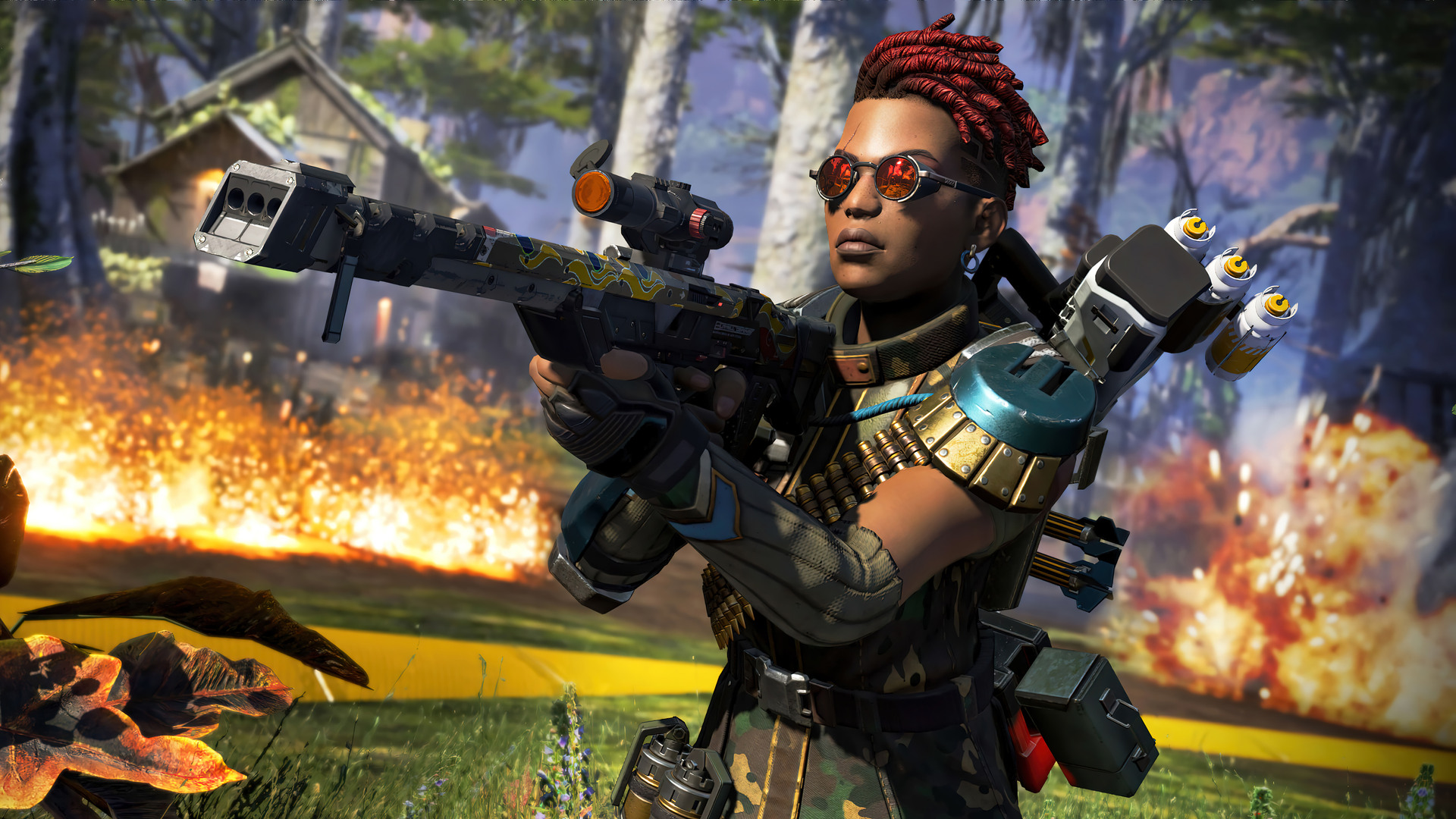 Bangalore from Apex Legends firing a weapon HD Wallpaper