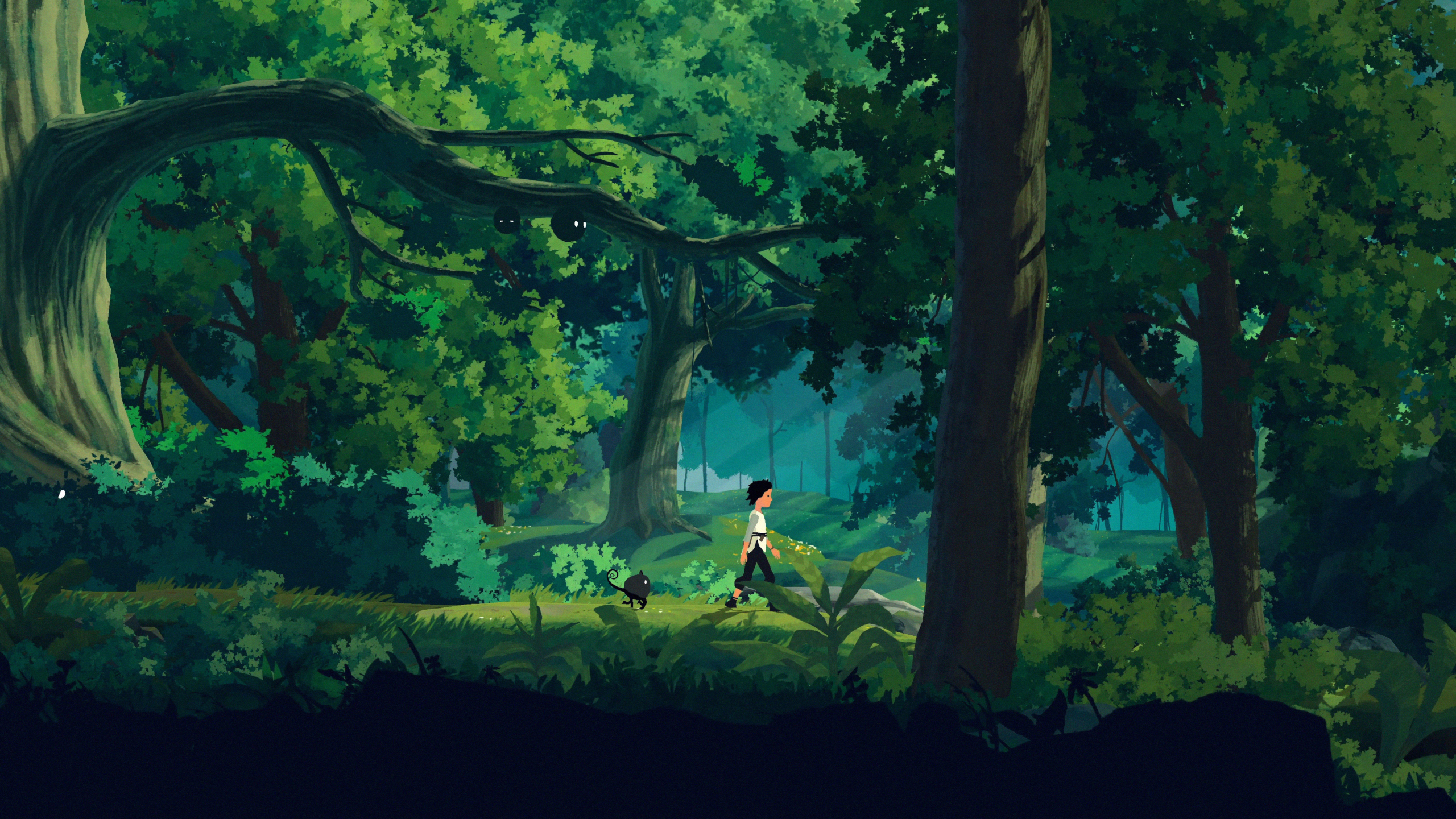 Planet of Lana: A young girl and her companion in a forest HD Wallpaper