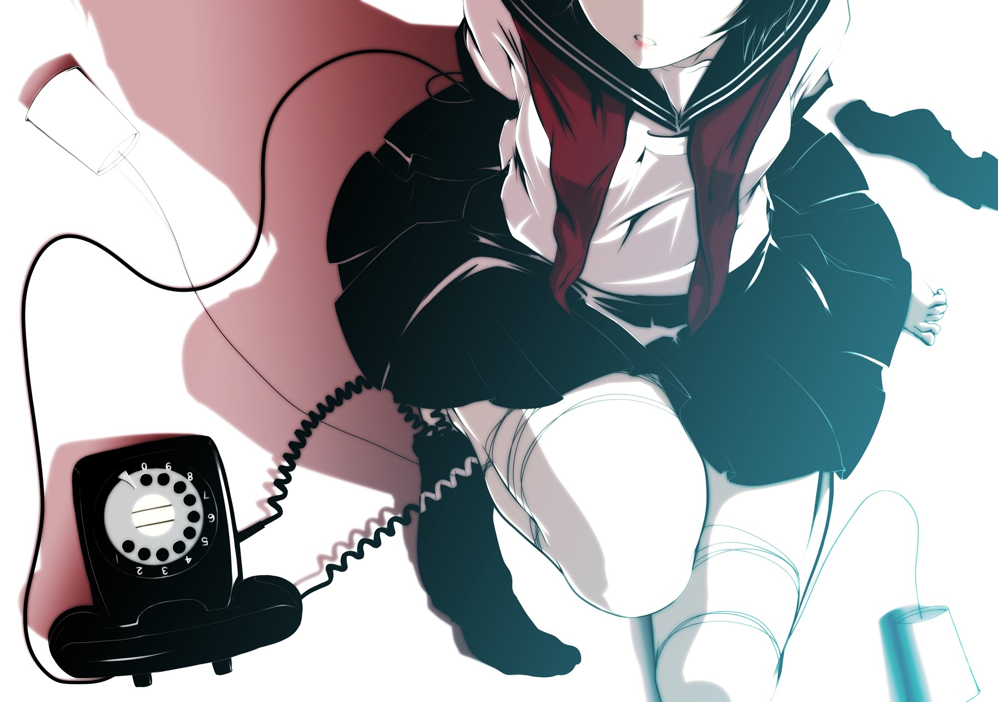 Anime girl in school uniform with rotary phone HD Wallpaper