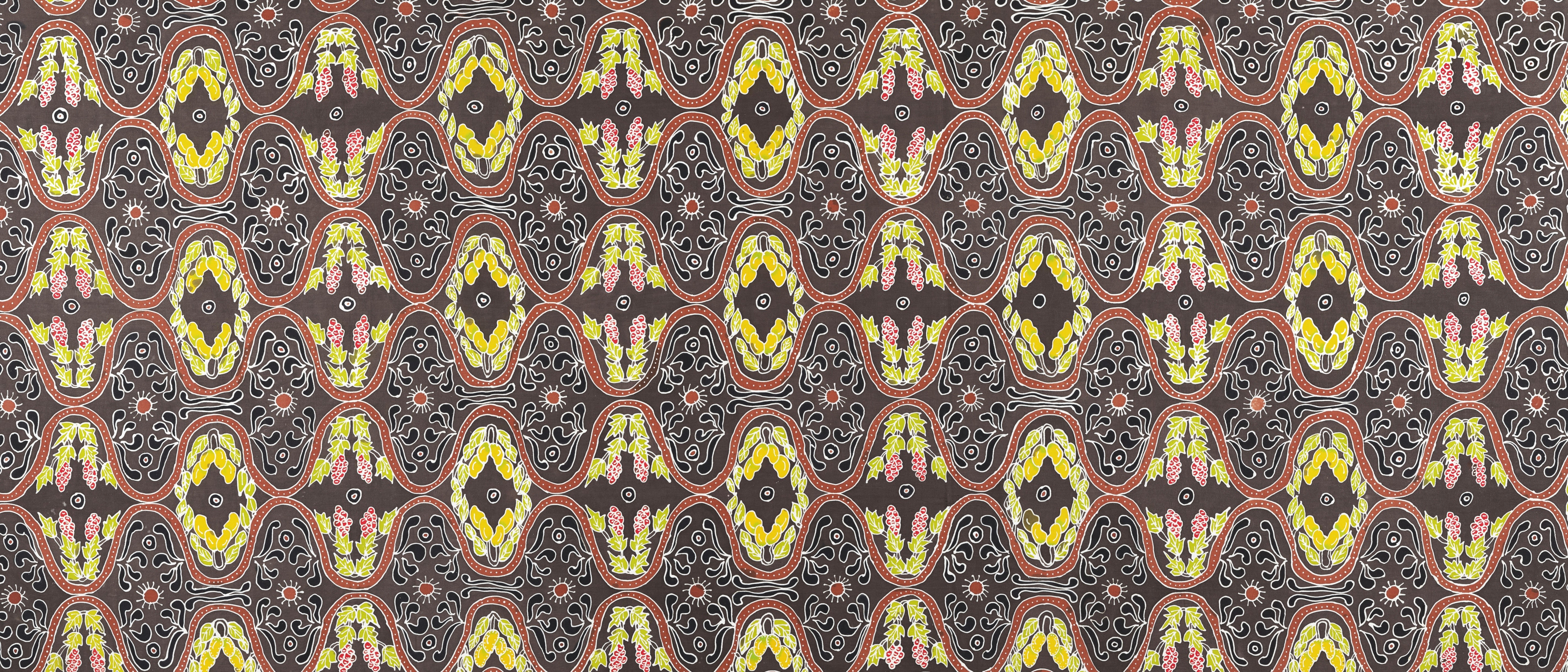 Brown fabric with yellow and pink wavy pattern HD Wallpaper
