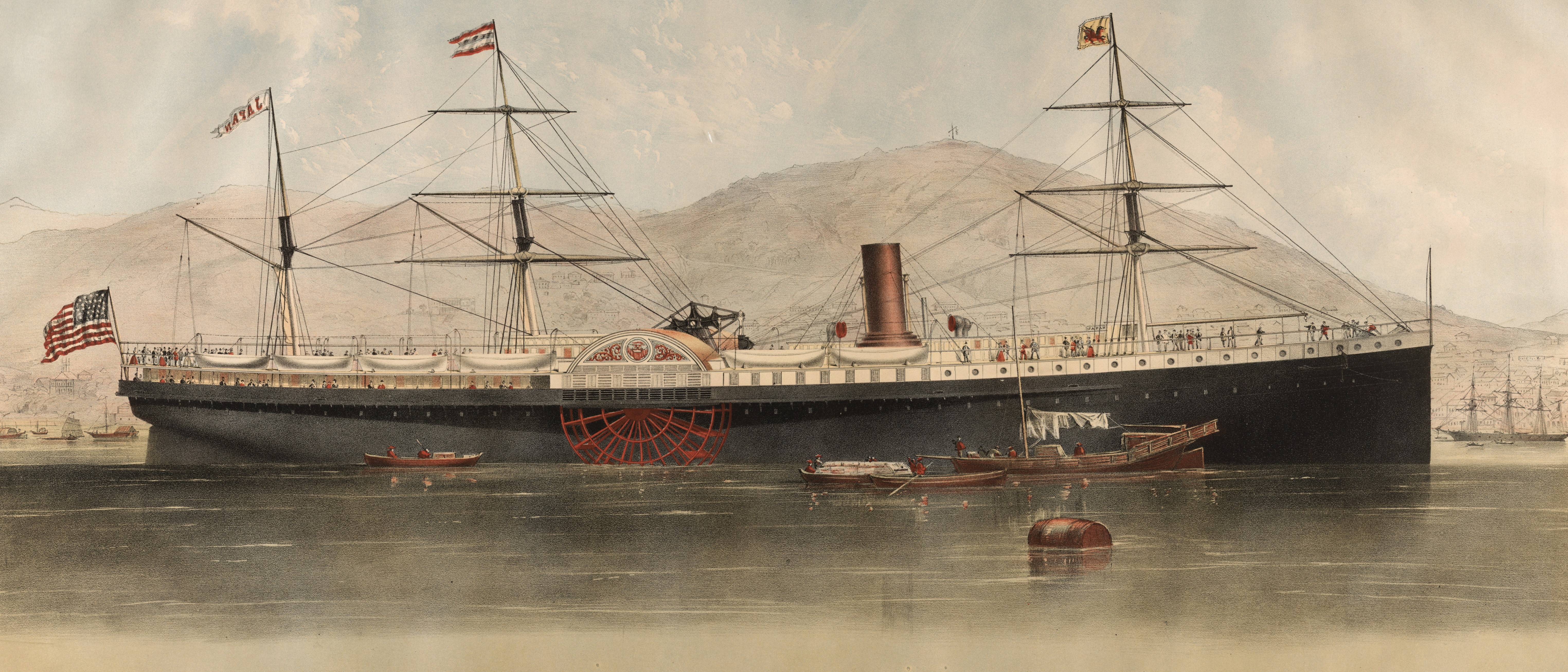 Steam Ship Lithograph HD Wallpaper