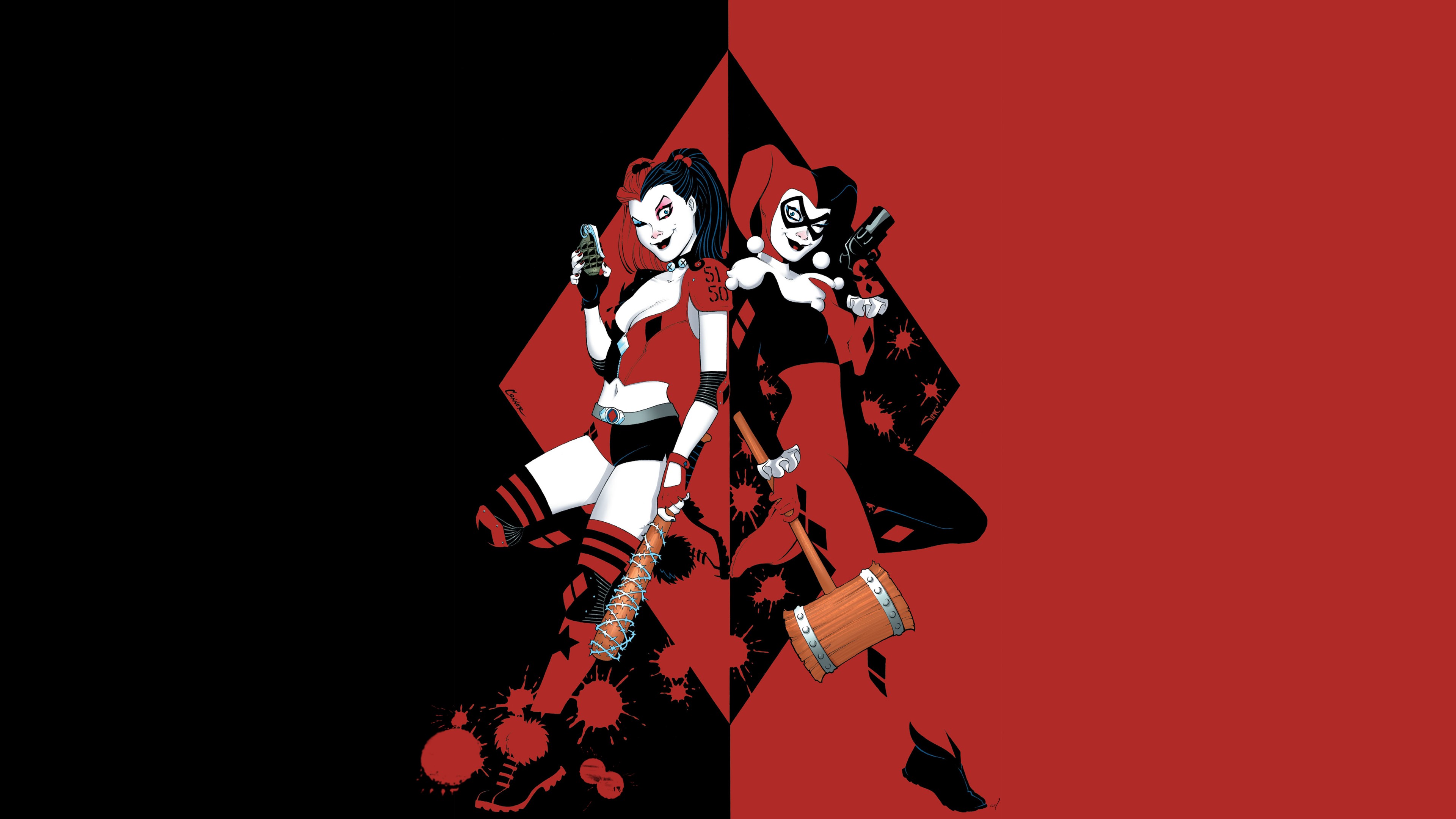 4K DC Comics Harley Quinn split view HD Wallpaper