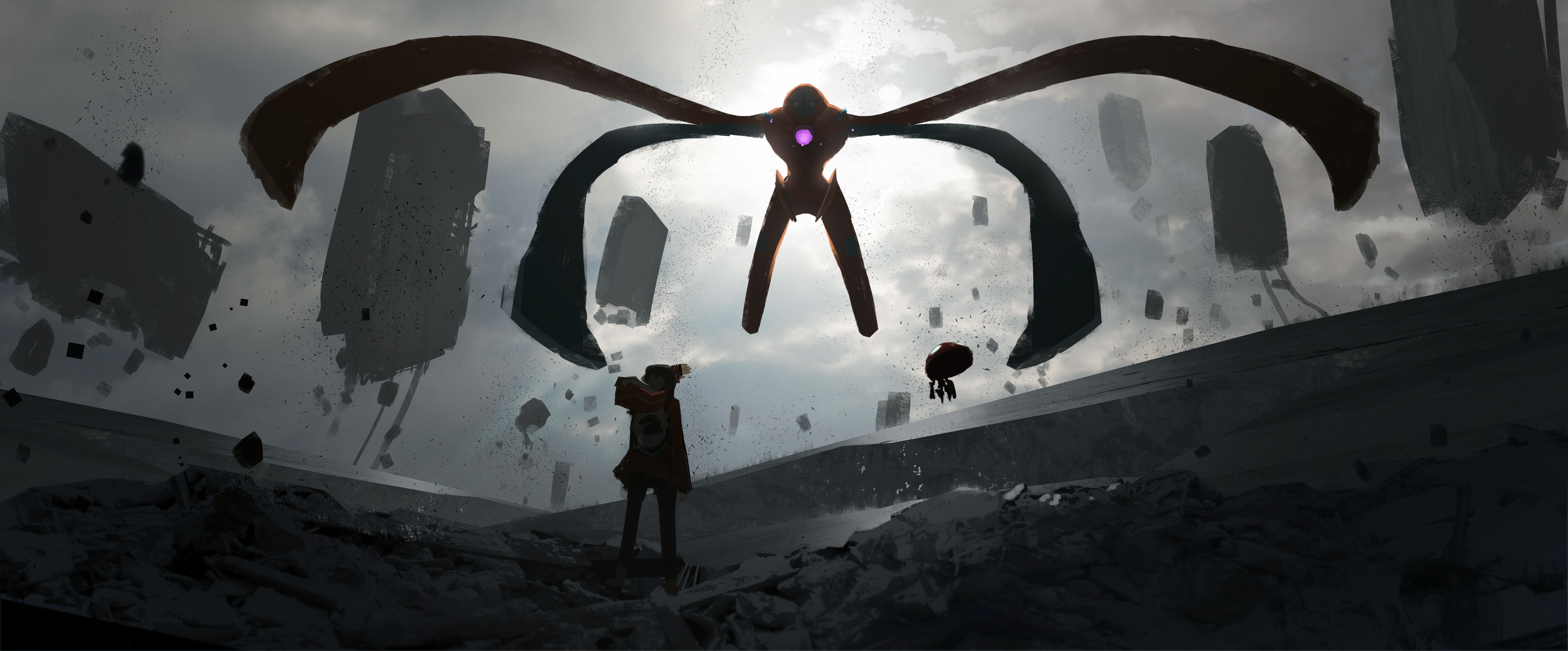 Deoxys from Pokémon, girl, and floating ruins HD Wallpaper