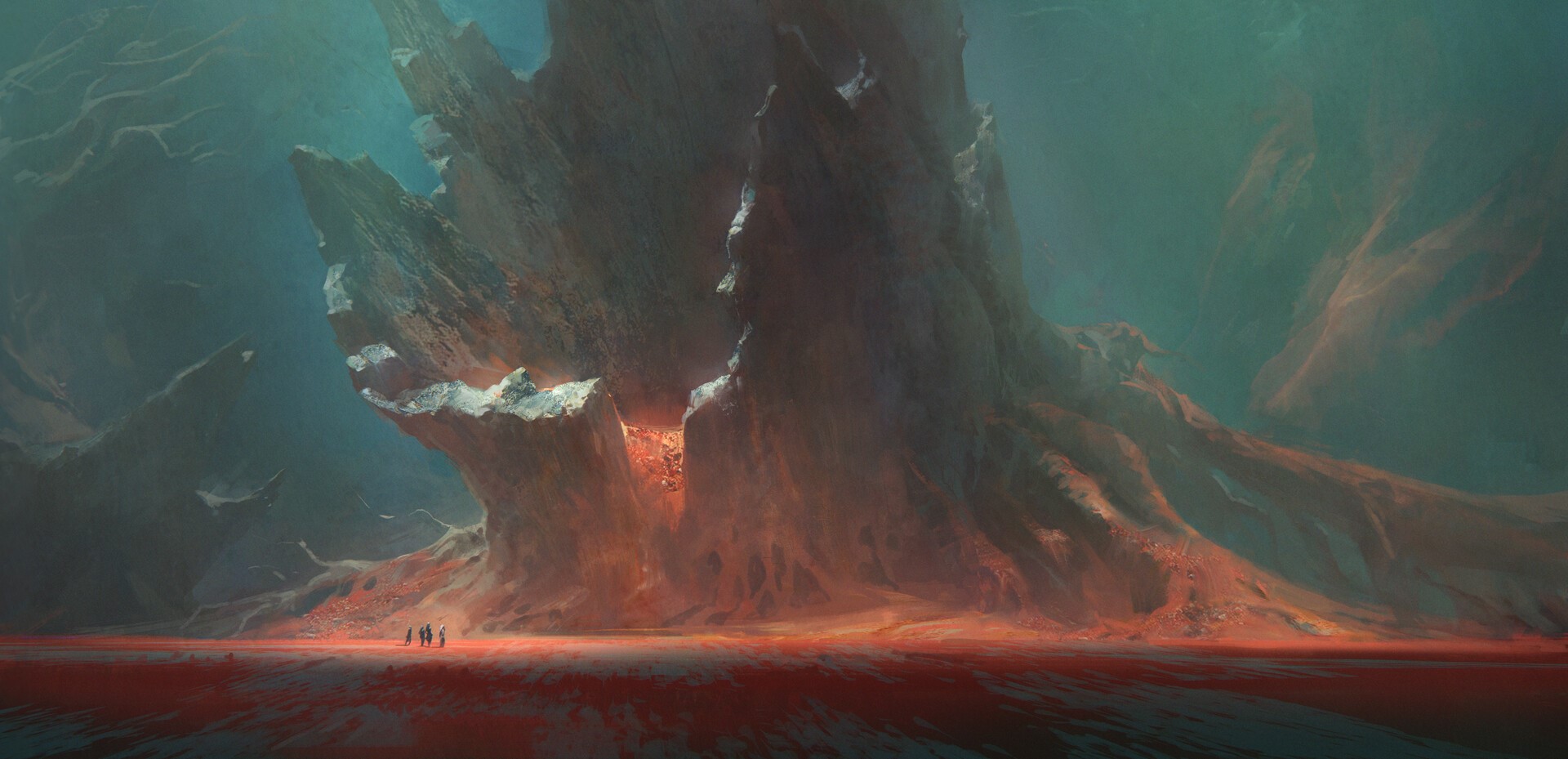 Fantasy artwork of a desolate landscape with rock formations HD Wallpaper